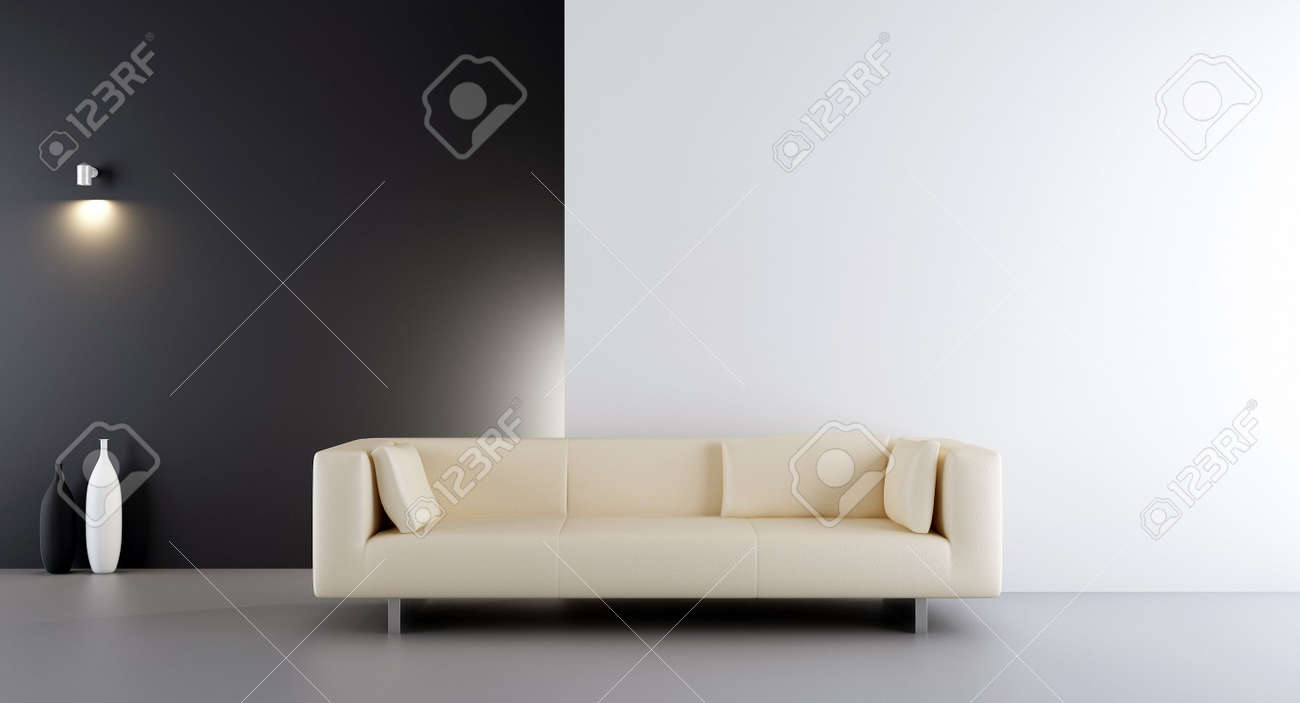 White leather couch to face a blank white and black wall - 5533456 White leather couch to face a blank white and black wall - 5533456