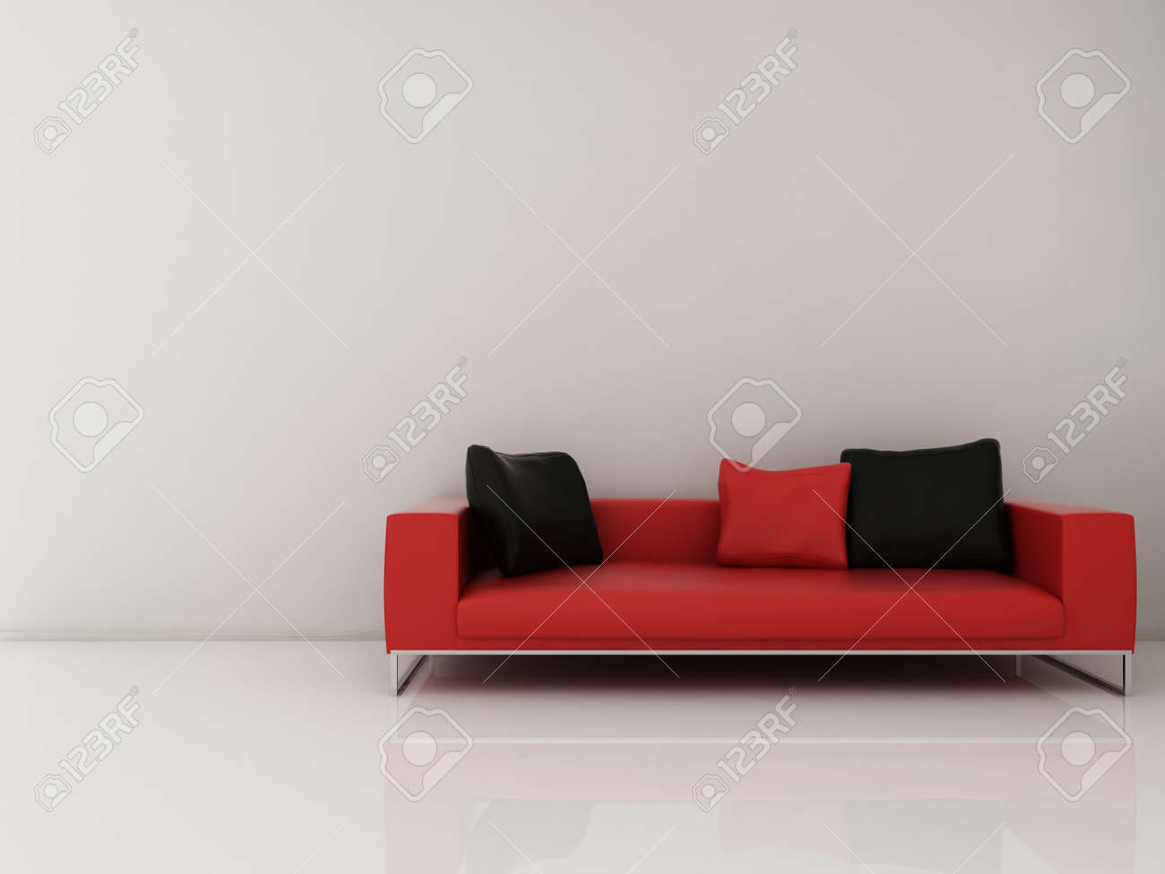 Red Leather Couch to face a blank white wall - 5573582 Red Leather Couch to face a blank white wall - 5573582