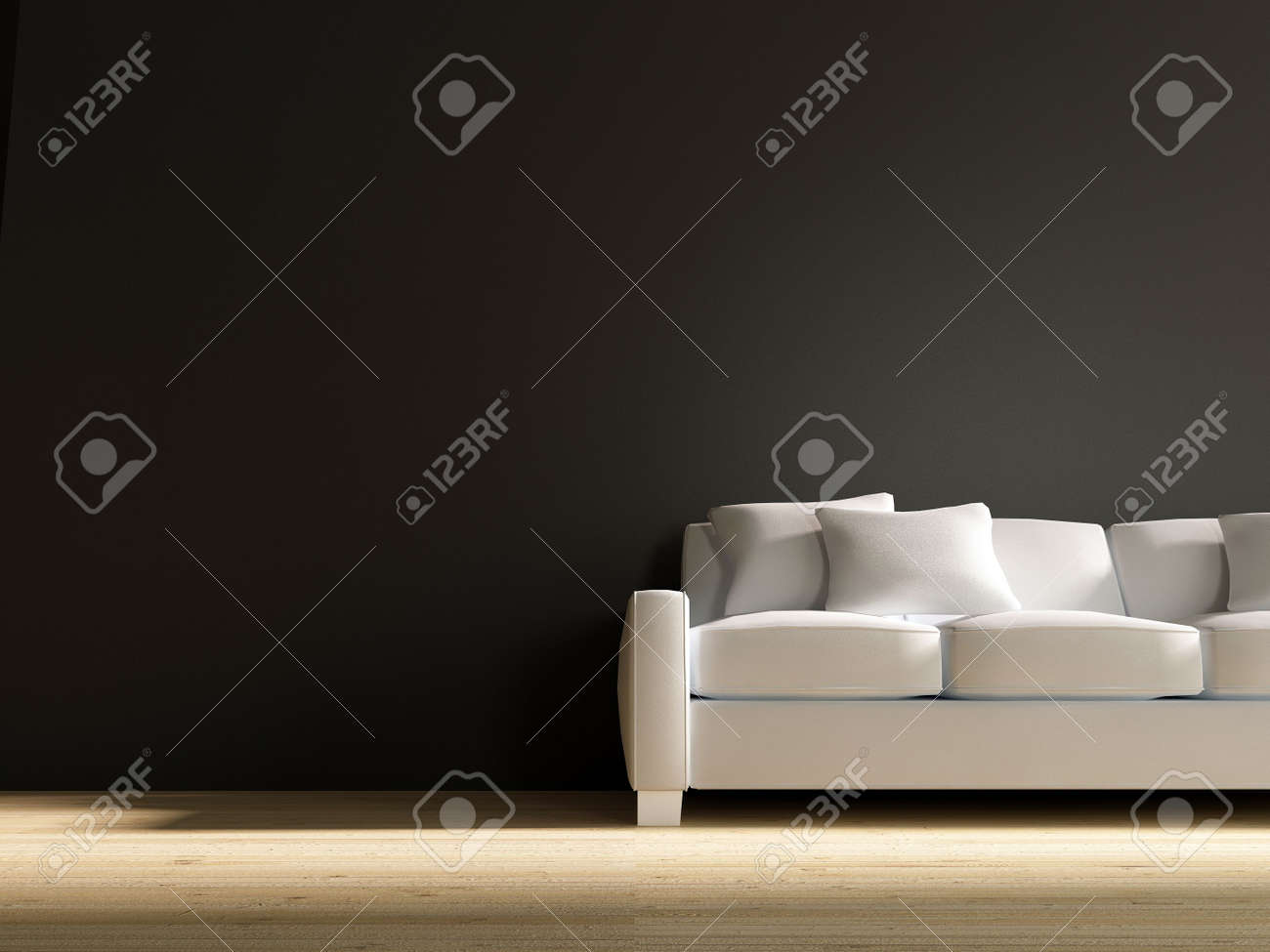 White leather Couch to face a blank black wall - 5573577 White leather Couch to face a blank black wall - 5573577