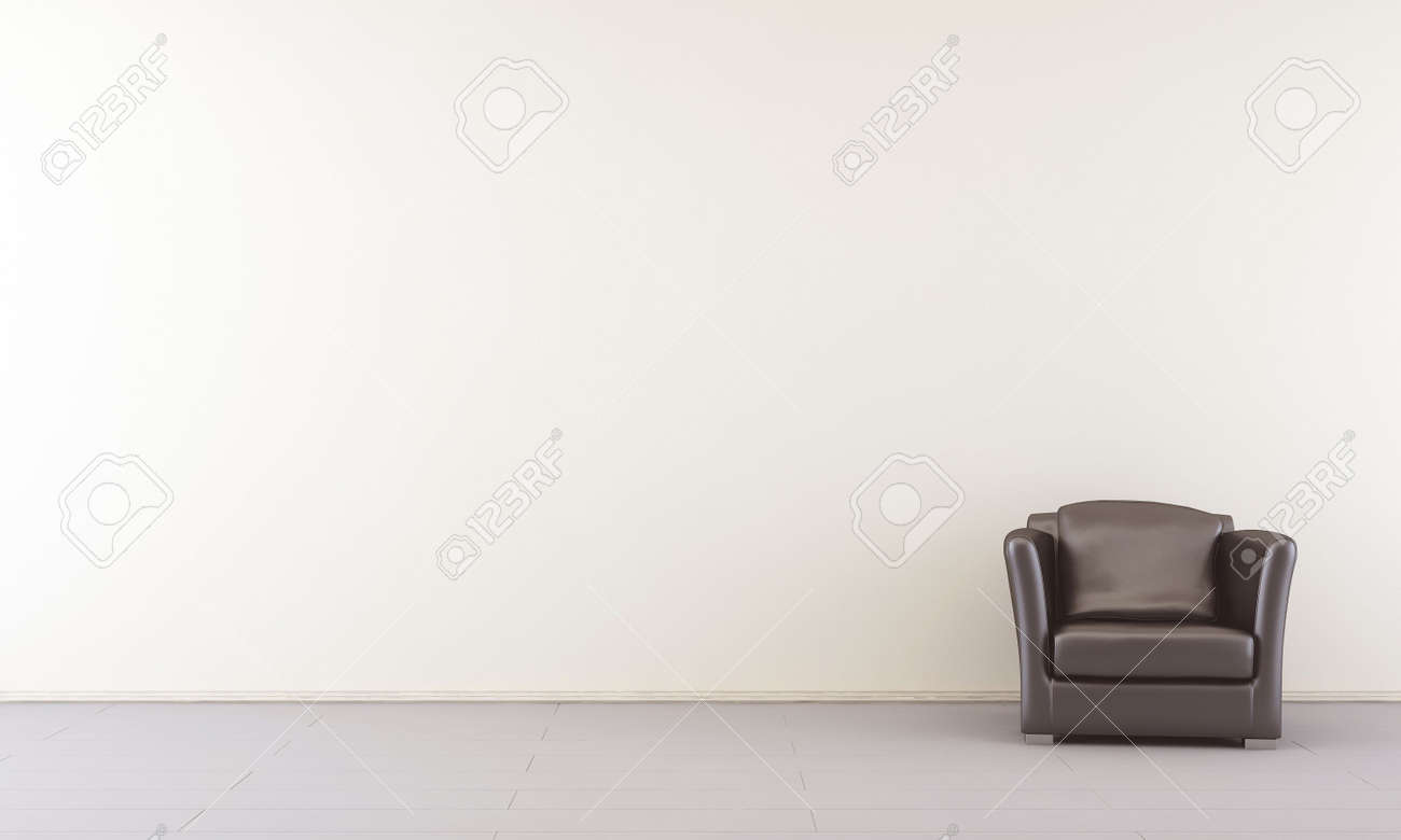 Black leather Armchair to face a blank white wall - right side - 5573574 Black leather Armchair to face a blank white wall - right side - 5573574