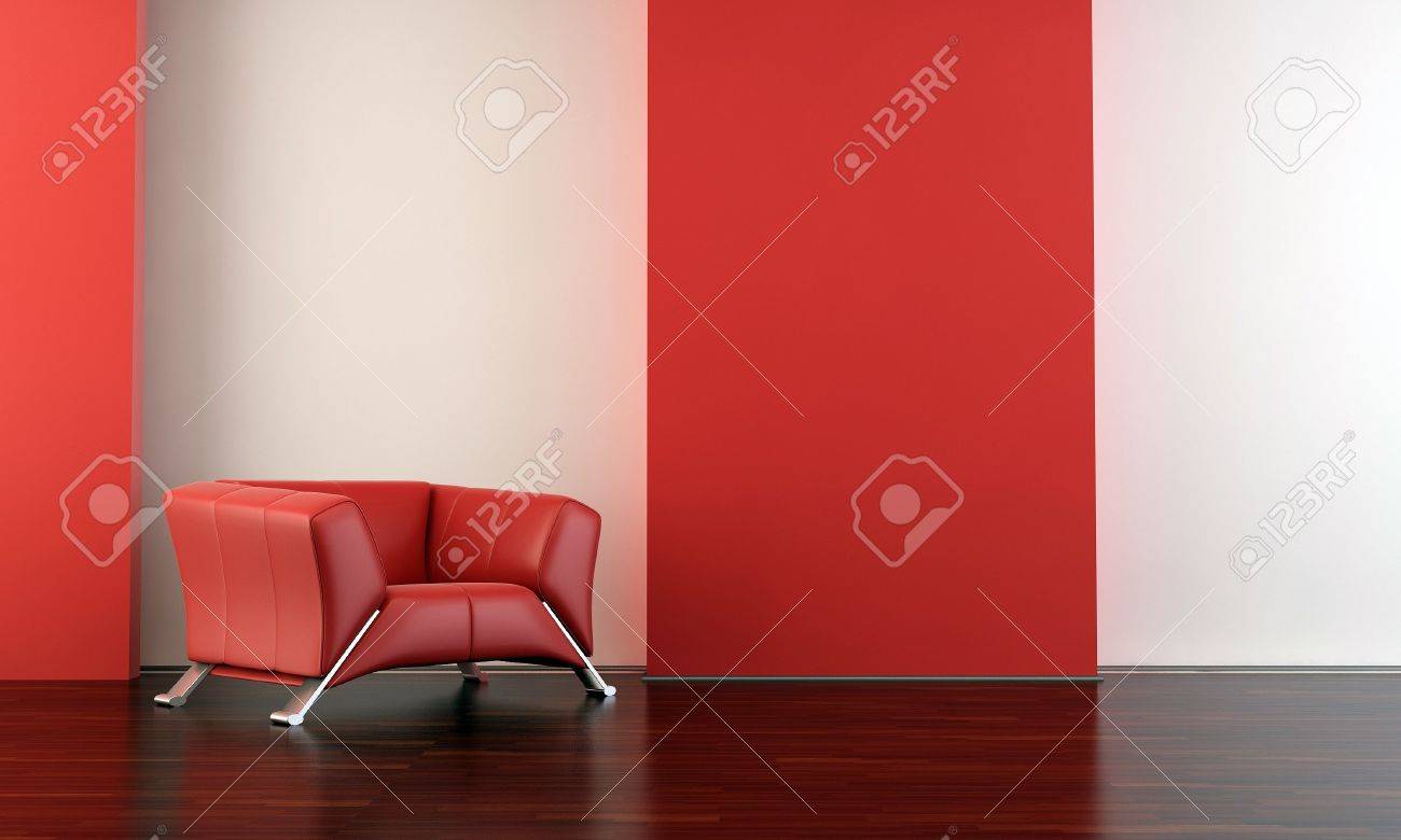 red leather armchair to face a blank white wall - with parquet - left side of view - 5594378 red leather armchair to face a blank white wall - with parquet - left side of view - 5594378