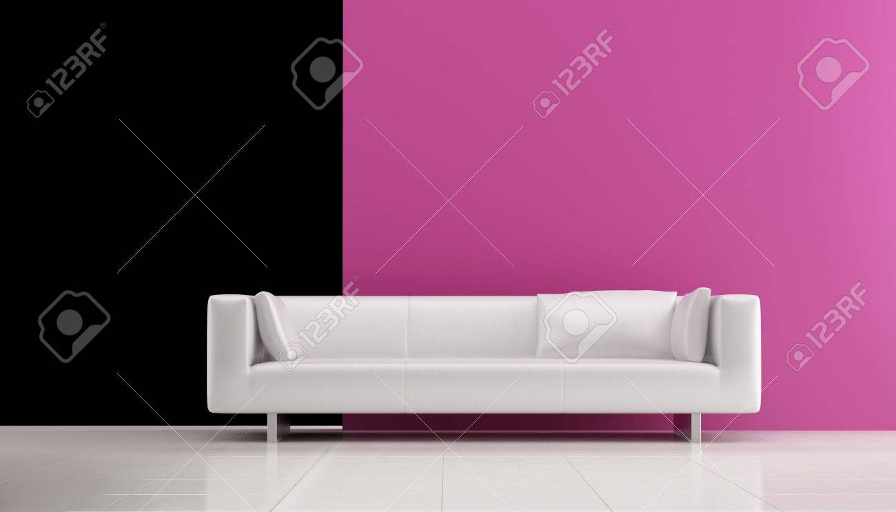 White leather Couch to face a blank white wall - front view - 5594385 White leather Couch to face a blank white wall - front view - 5594385
