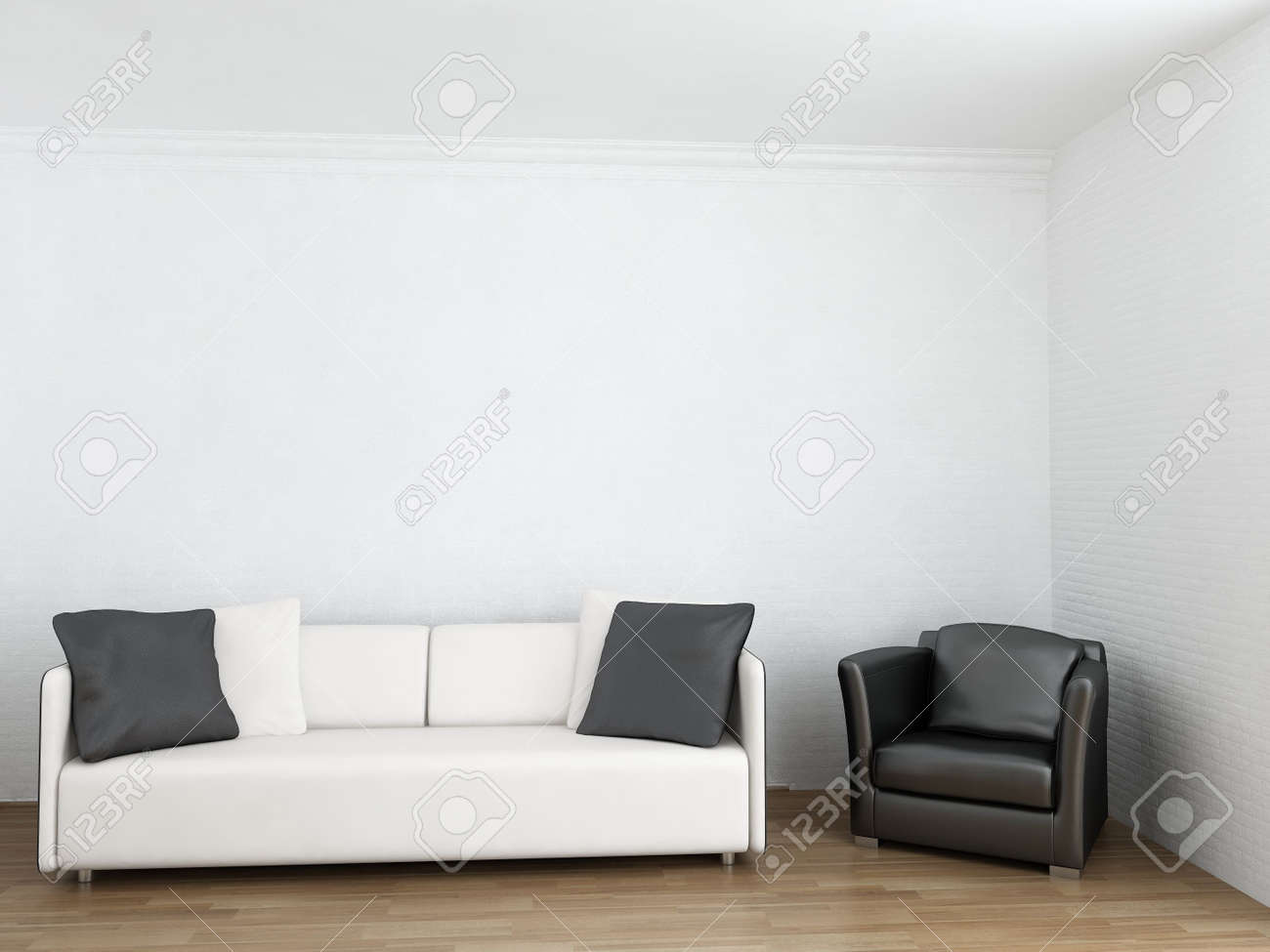 White Couch And Black Armchair To Face A Blank Wall Stock Photo - 5594407 White Couch And Black Armchair To Face A Blank Wall Stock Photo - 5594407
