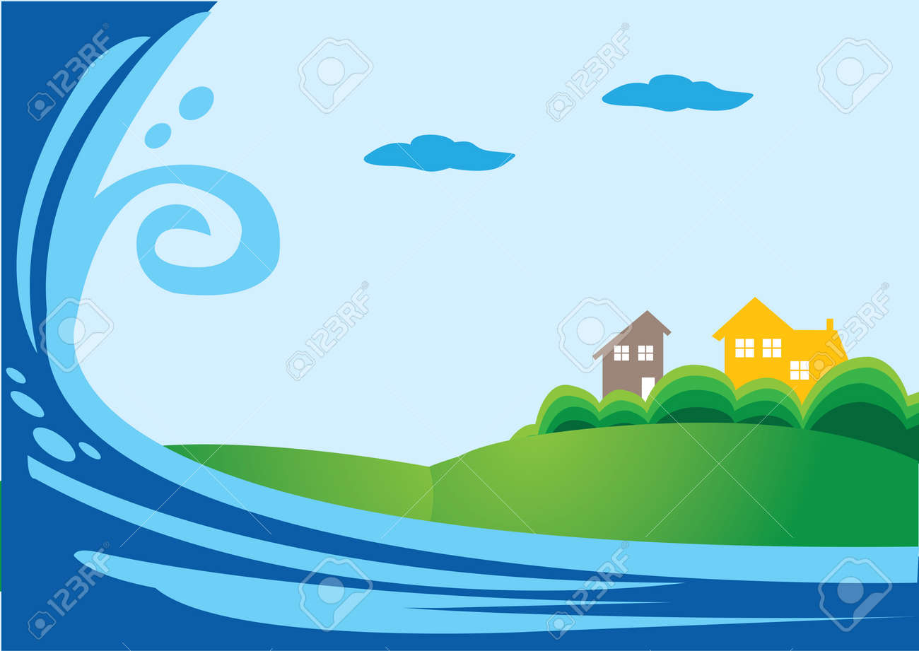 Tsunami Attack On A Town Area Royalty Free Cliparts Vectors And