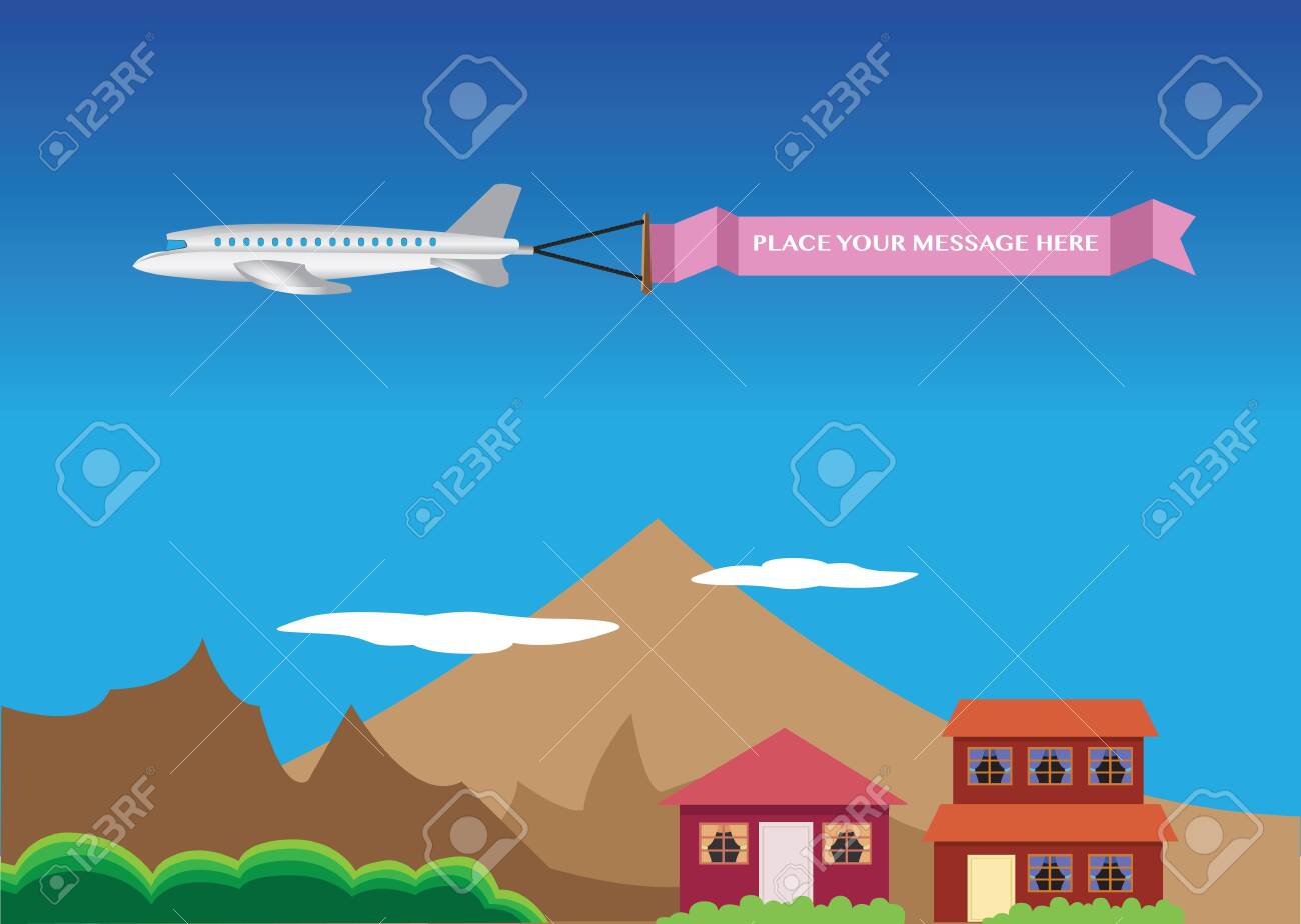 色のフライング バナーと飛行機のベクター イラストです のイラスト素材 ベクタ Image