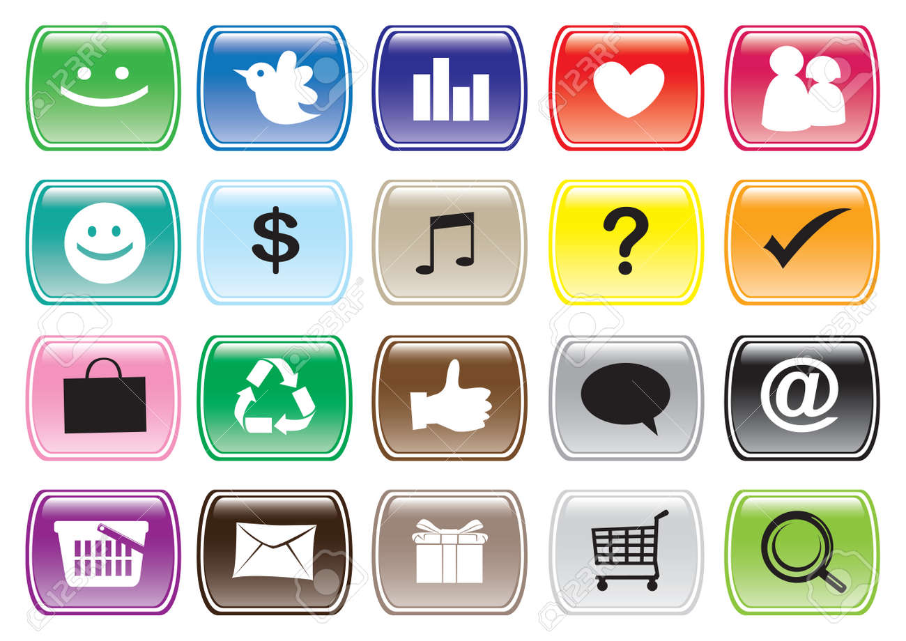 アイコン ソーシャル メディア ネットワークとアプリケーション ボタンのセットします のイラスト素材 ベクタ Image