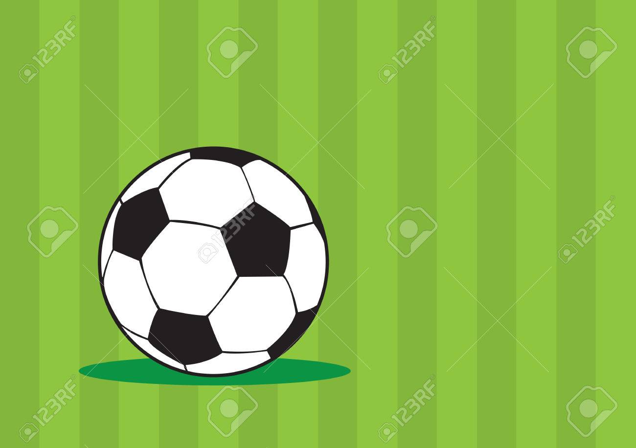 黒と白のサッカー ボールのイラストには 正二十面体パターン コピー スペースで緑の縞模様の背景に分離が切り捨てられます のイラスト素材 ベクタ Image
