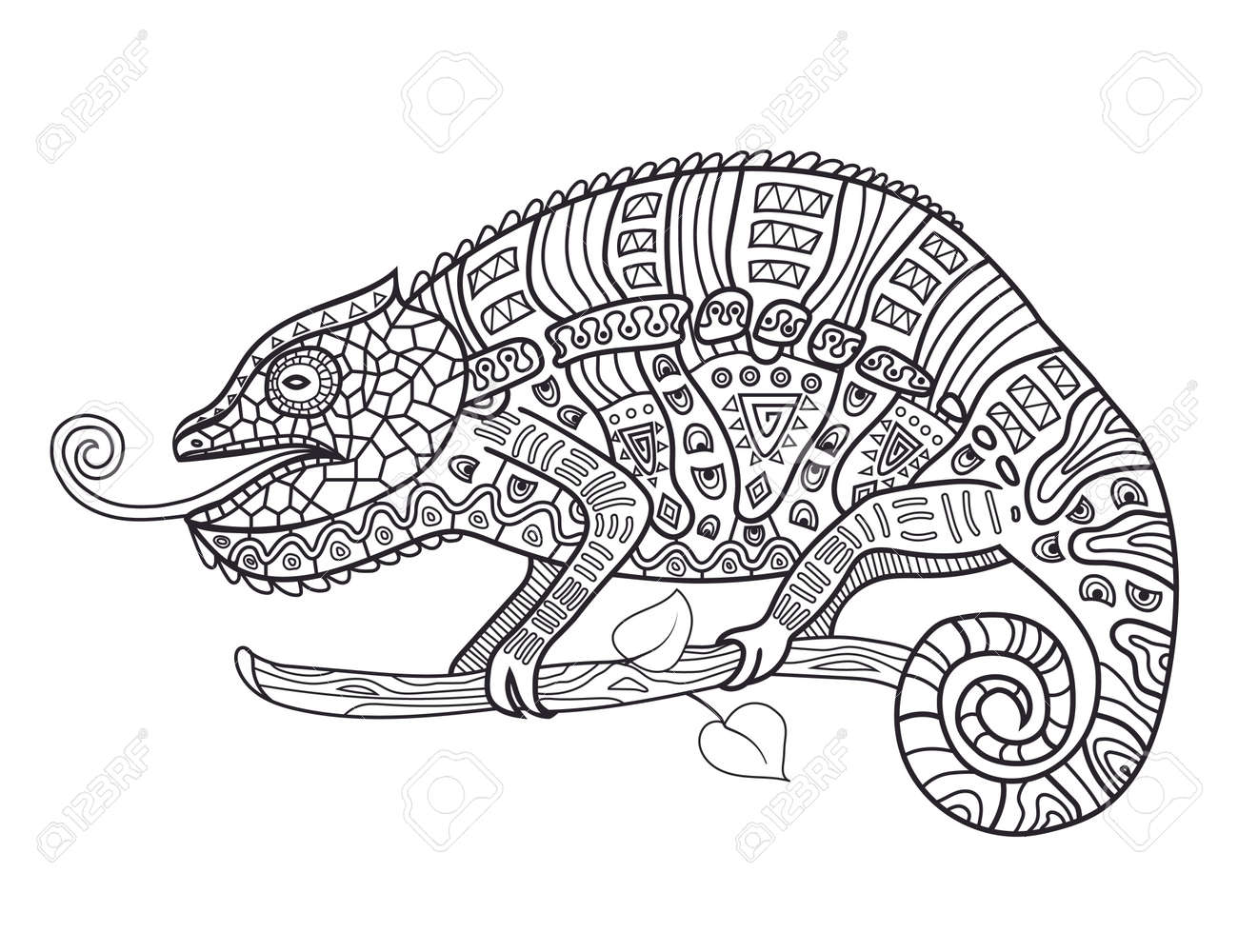 Vektor Illustration Farbung Anti Stress Fur Erwachsene Chamaleon In Afrikanischen Mustern Lizenzfrei Nutzbare Vektorgrafiken Clip Arts Illustrationen Image 68896802