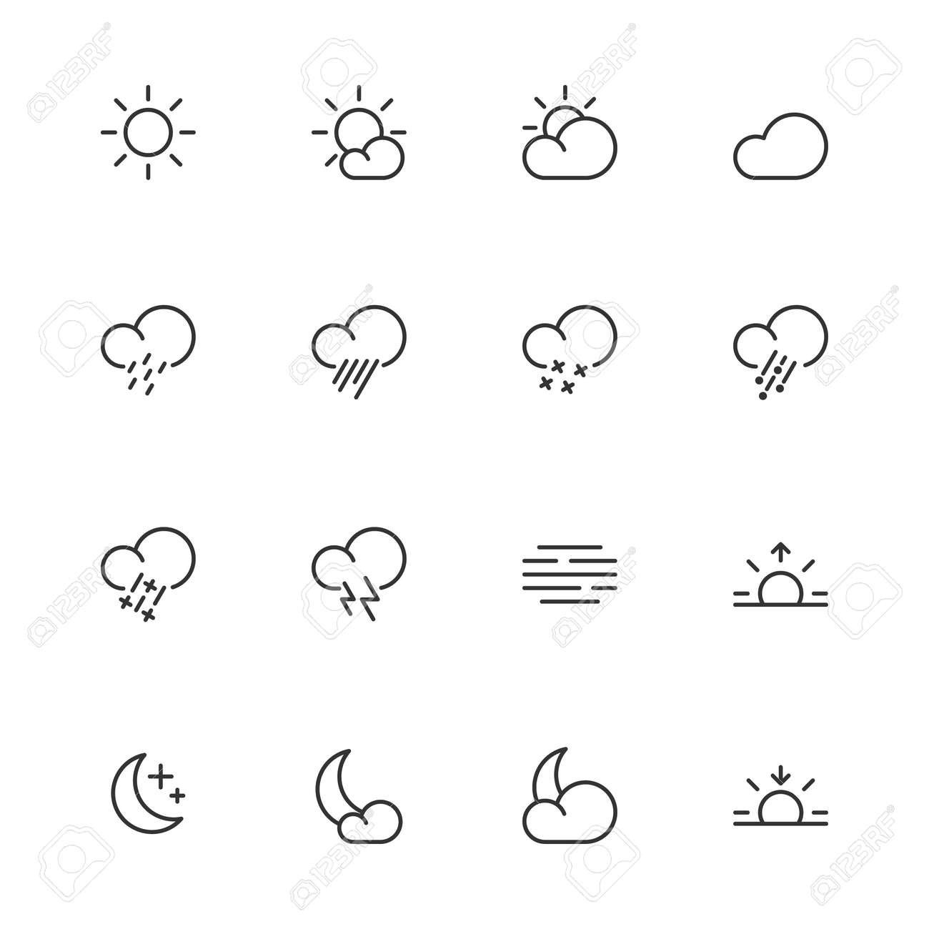 Weather Icons, Meteorology Simple Line Symbols, Vector Illustration Royalty  Free SVG, Cliparts, Vectors, and Stock Illustration. Image 85643422., image size:1300x1300