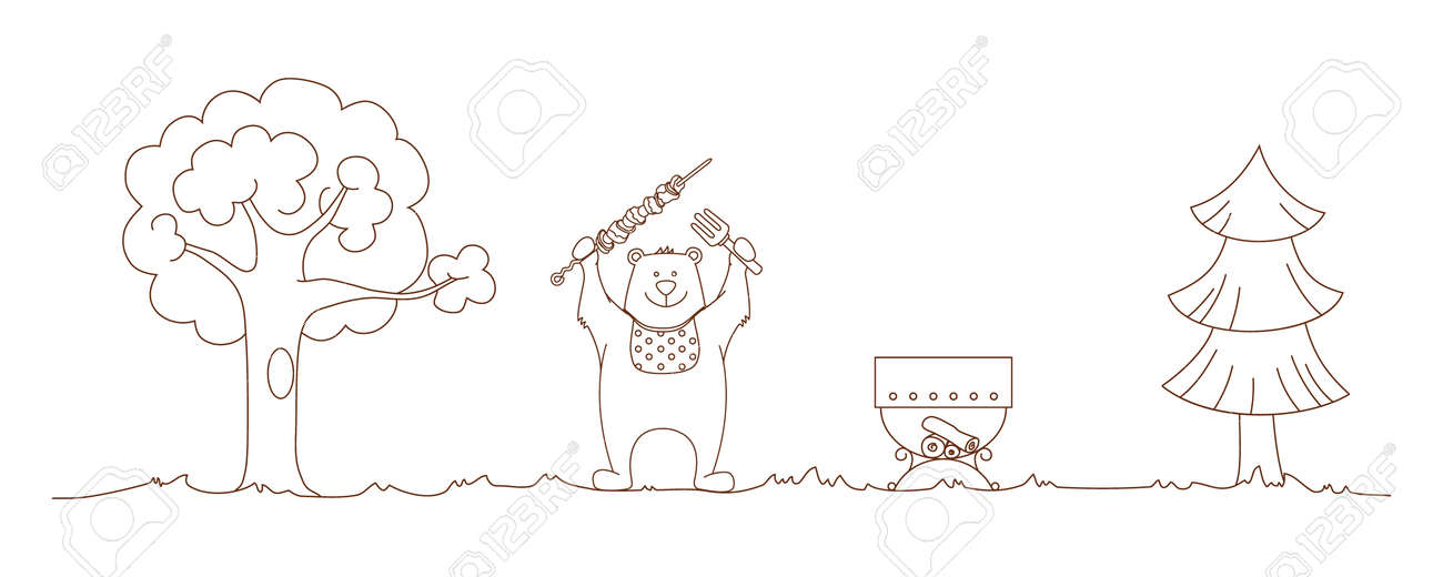 クマが森の中でバーベキューの準備 のイラスト素材 ベクタ Image