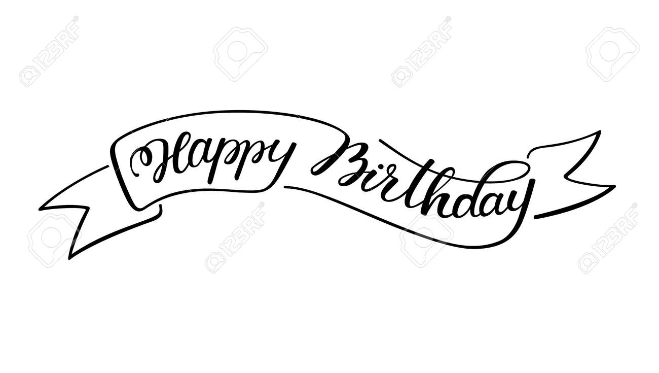 Hand Lettering Happy Birthday With Sketch Ribbon Royalty Free