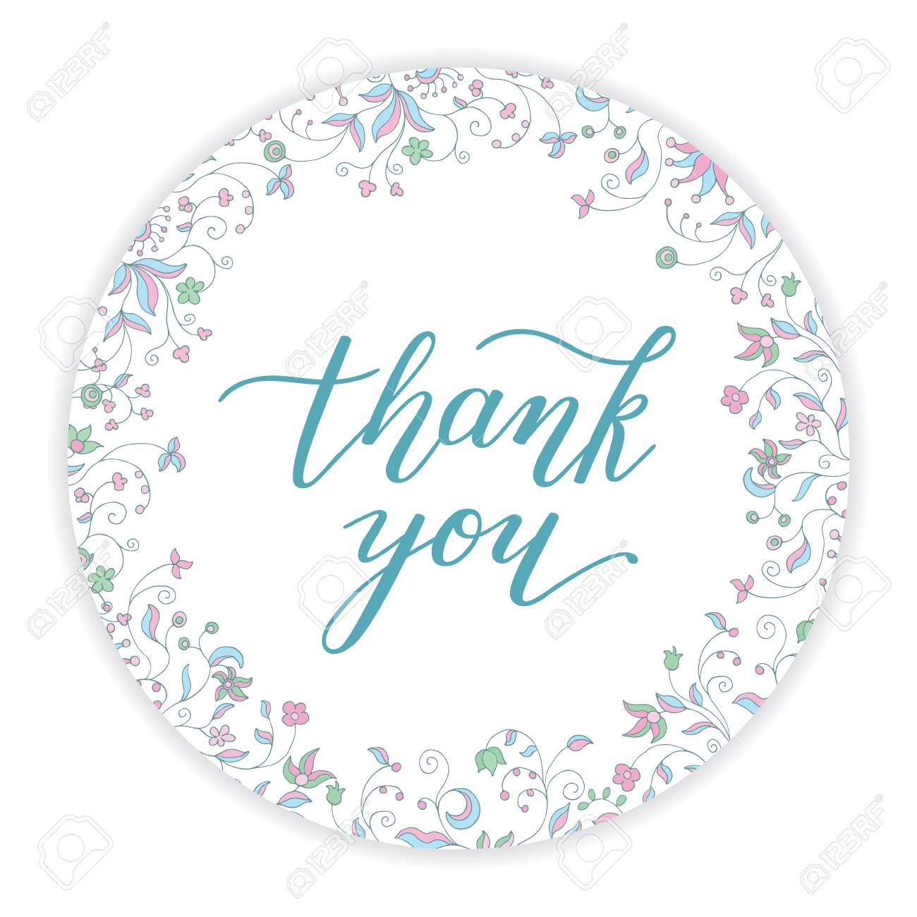 thank you hand lettering and round floral frame template for