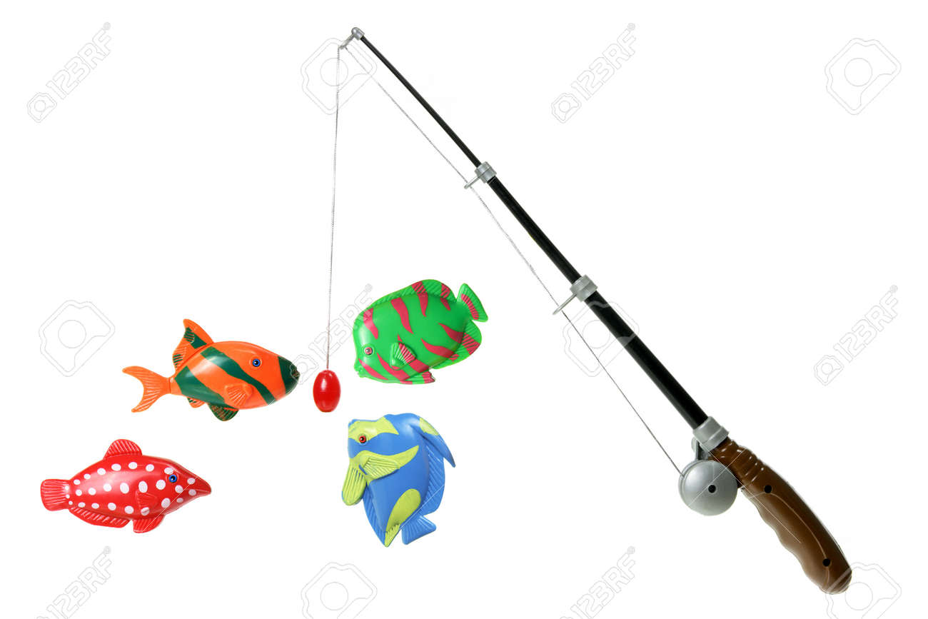 Toy Angelrute Auf Weißem Hintergrund Lizenzfreie Fotos Spielzeug Angelrute auf weißem Hintergrund Stockfotografie