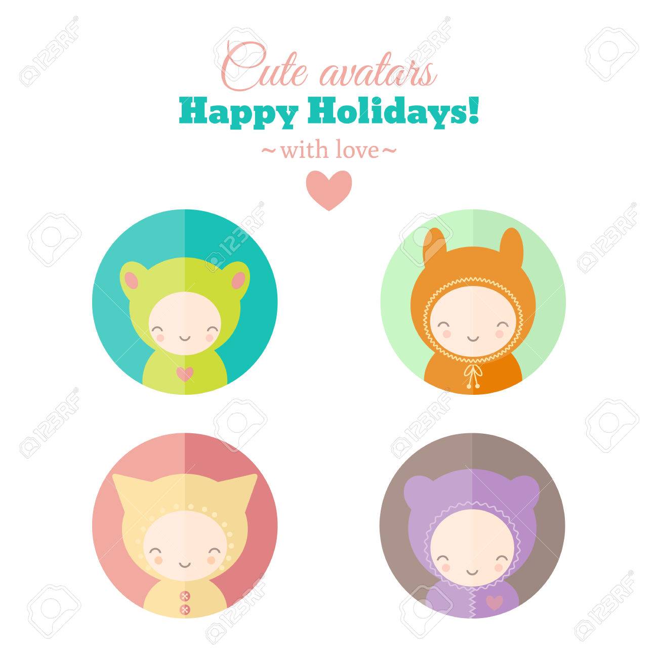 set of cute holiday carnival avatars vector icons childish
