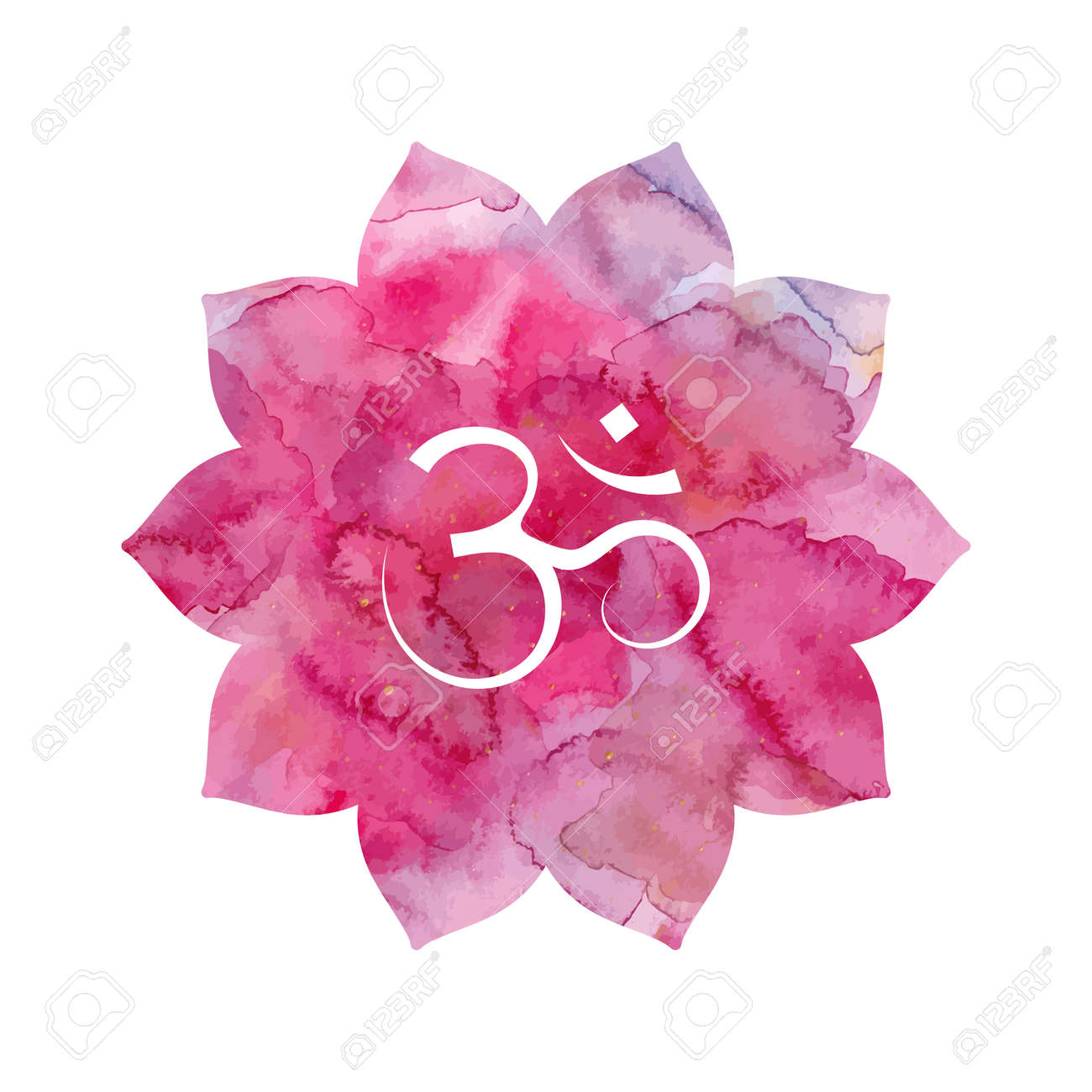 Om Signer En Fleur De Lotus Texture Rose Daquarelle Vecteur Isolé Spiritual Bouddhiste Symbole Hindou
