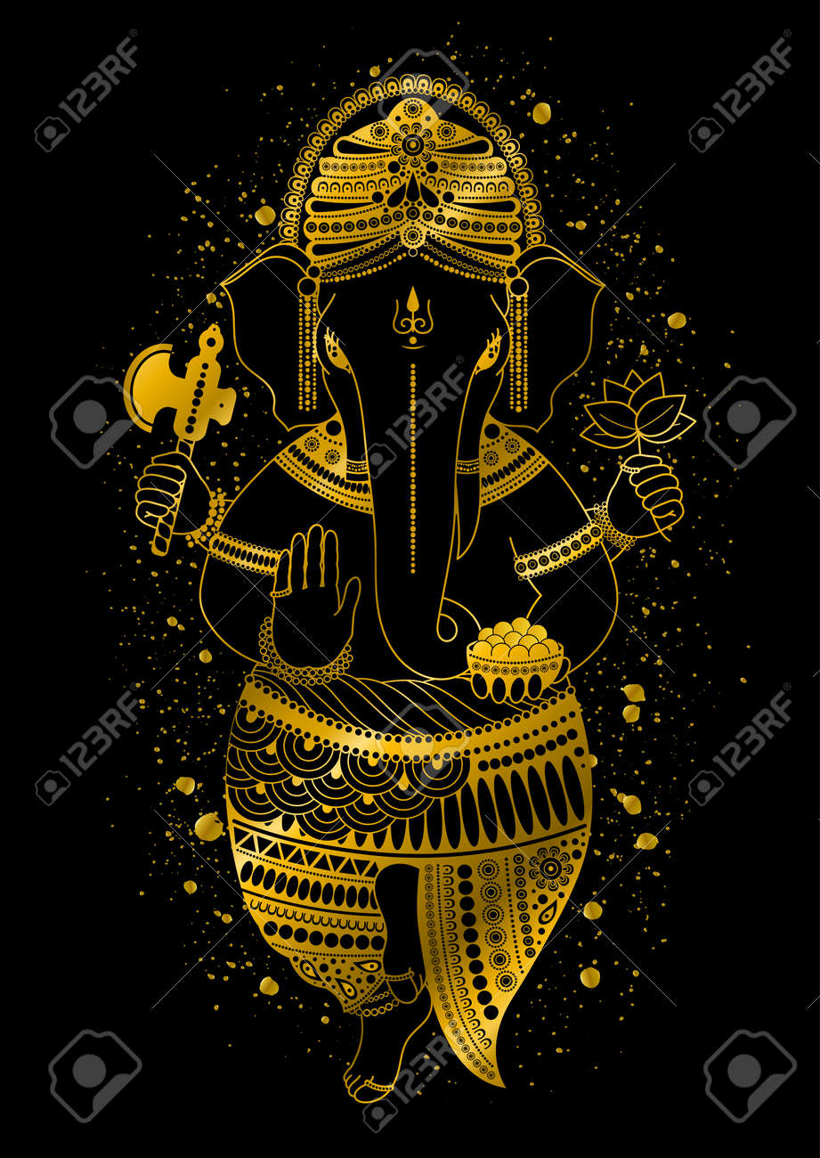 Golden Ganesha, Or Ganapati, Indian God In The Hindu. Gold Color ...