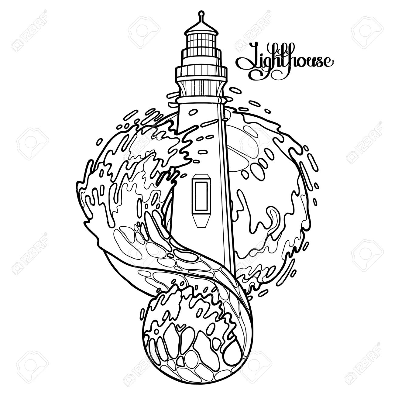 嵐の波の中で灯台 白い背景に分離されたグラフィックのベクター イラストです ぬりえブック ページ デザインのイラスト素材 ベクタ Image 嵐の波の中で灯台 白い背景に分離されたグラフィックのベクター イラストです ぬりえブック ページ デザインのイラスト素材 ベクタ Image