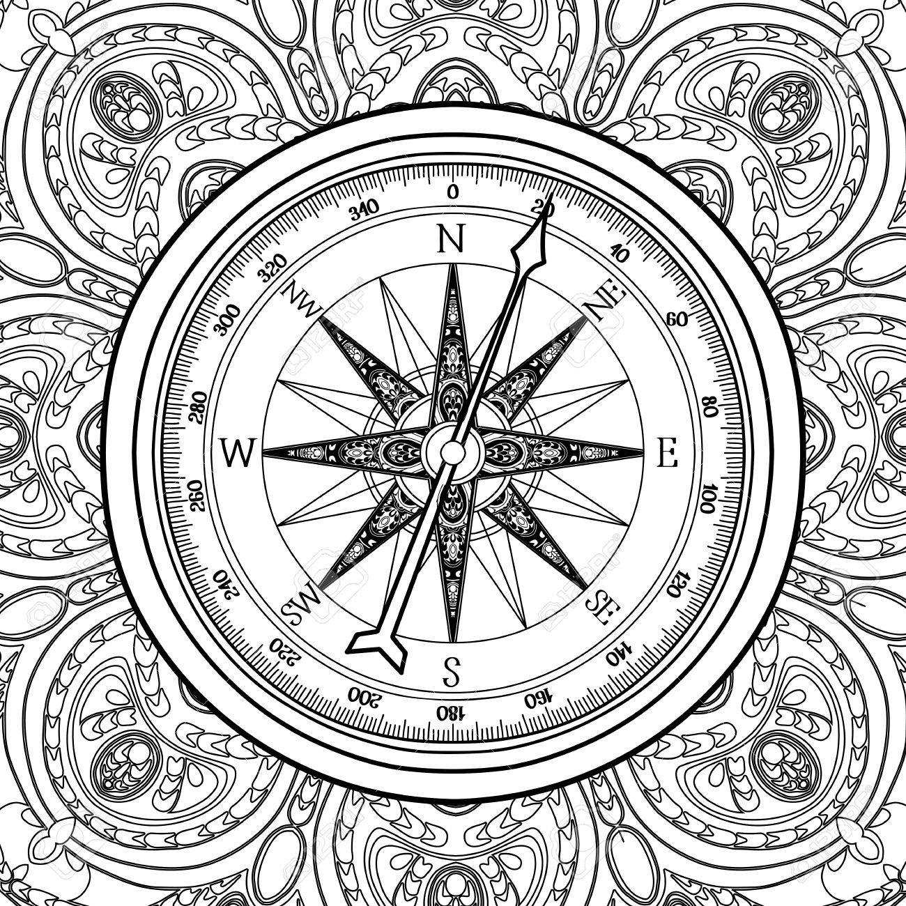 Graphic Wind Rose Compass Drawn In Line Art Style Nautical Vector Graphic Wind Rose Compass Drawn In Line Art Style Nautical Vector