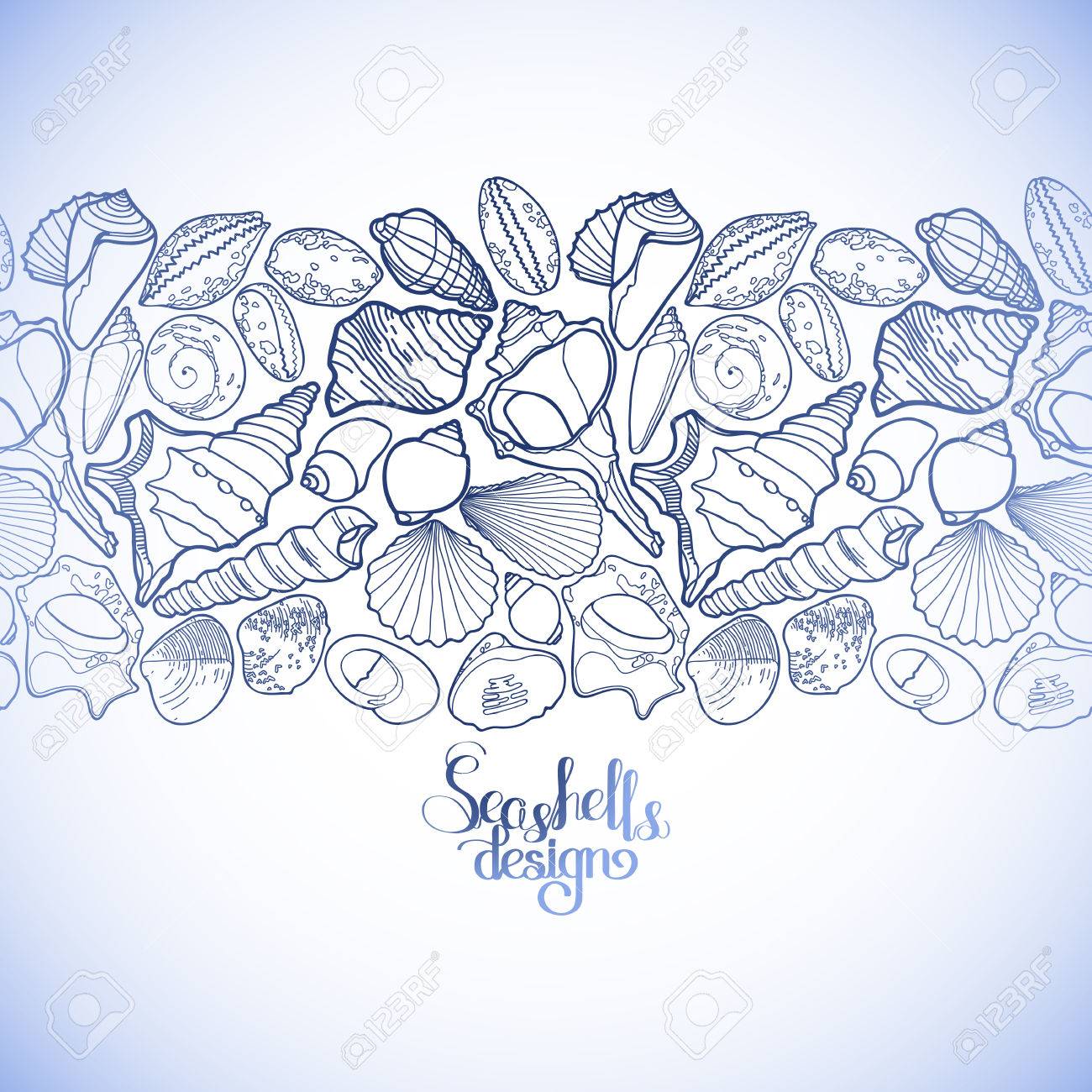 Coloring Page Design Collection Of Seashells Drawn In Line Art Style On White Background Ocean Endless Vector Border