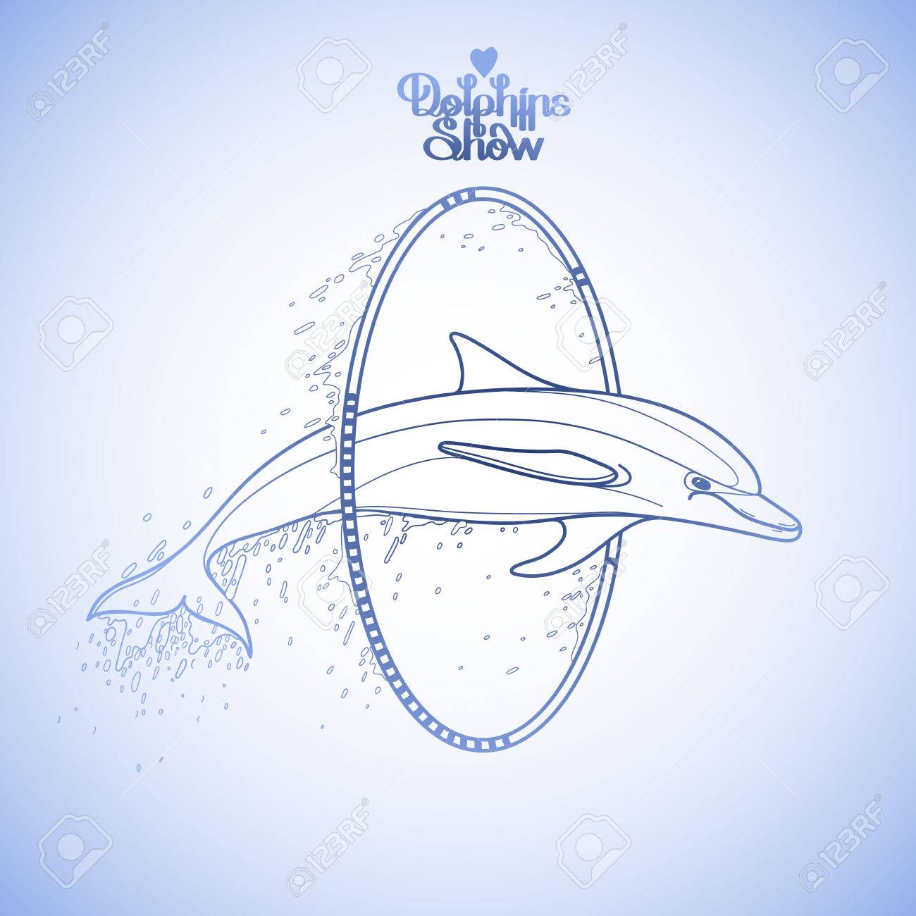 Dauphin Graphique Sauter à Travers Un Cerceau La Performance De Leau Dété Mer Et Vecteur Océan Créatures Dans Des Couleurs Bleues Vecteur Isolé
