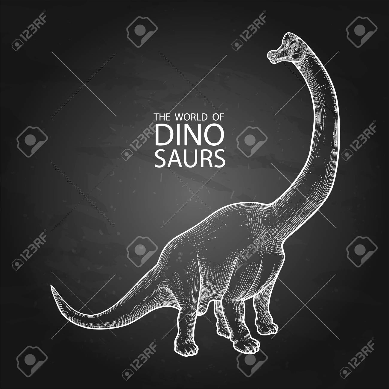 グラフィックブラキオサウルス 黒板に隔離されたベクター恐竜 彫刻技術における先史時代の草食動物のイラスト素材 ベクタ Image 95713334