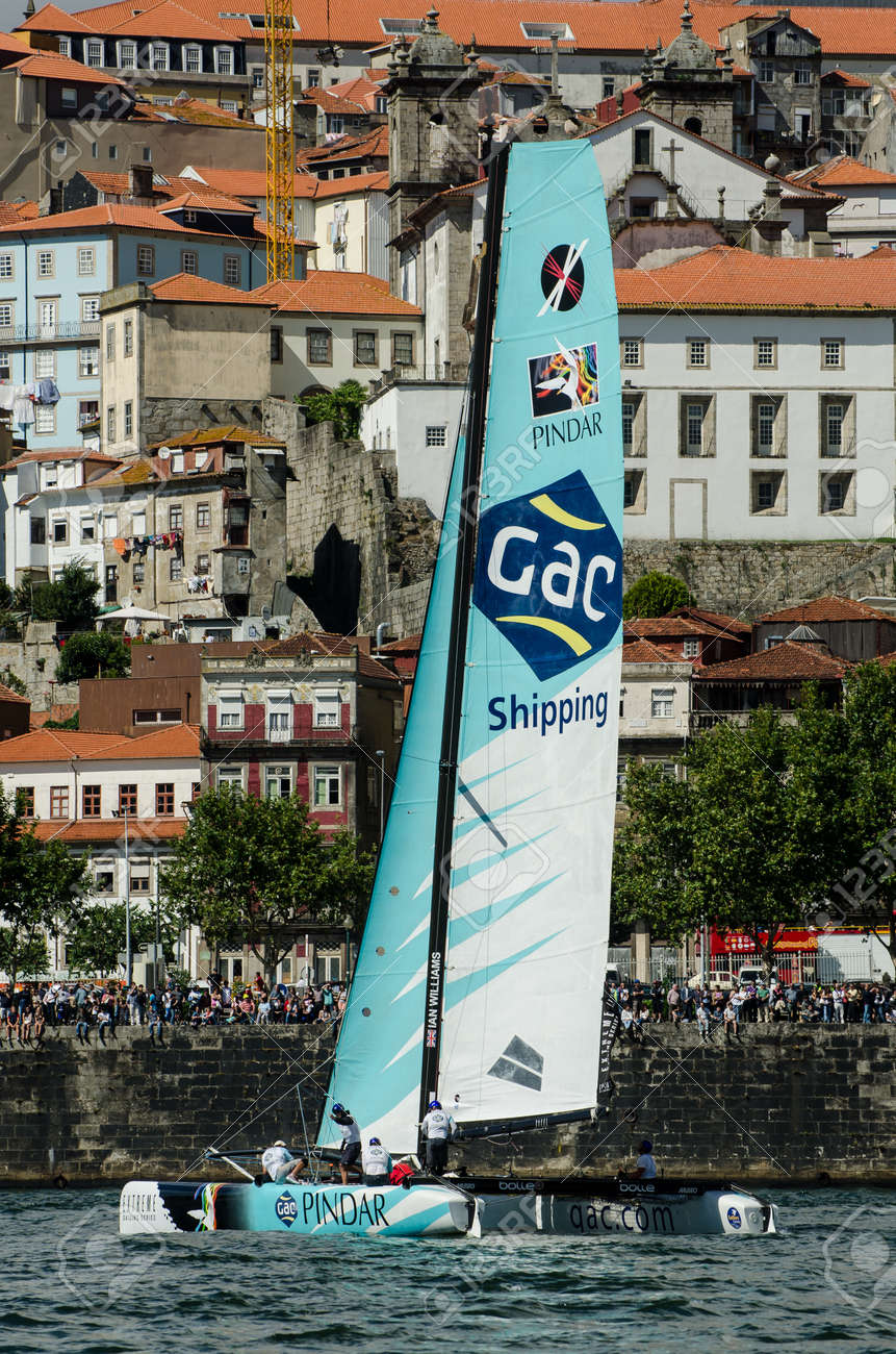PORTO, PORTUGAL - JULY 07: GAC Pindar compete in the Extreme Sailing Series boat race on july 07, 2012 in Porto, Portugal