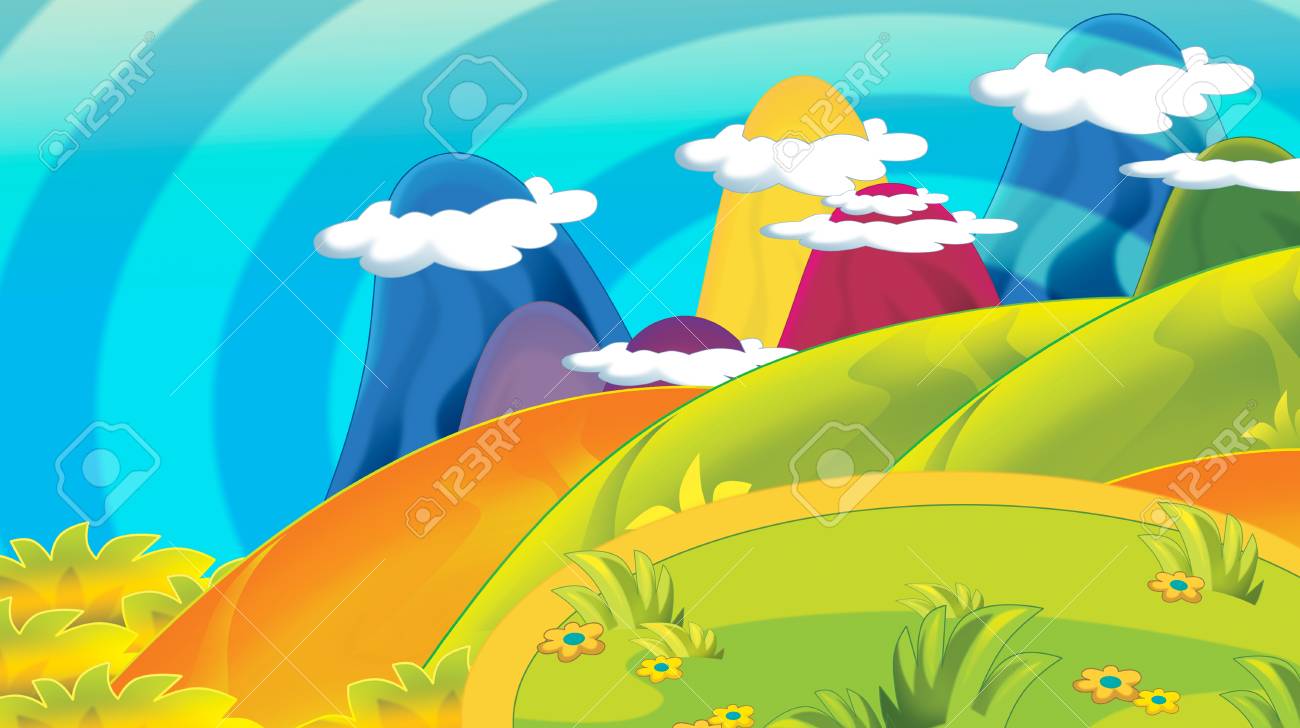 Cartoon Summer Or Spring Nature Background With Space For Text -  Illustration For Children Stock Photo, Picture and Royalty Free Image.  Image 114609700., image size:1300x728