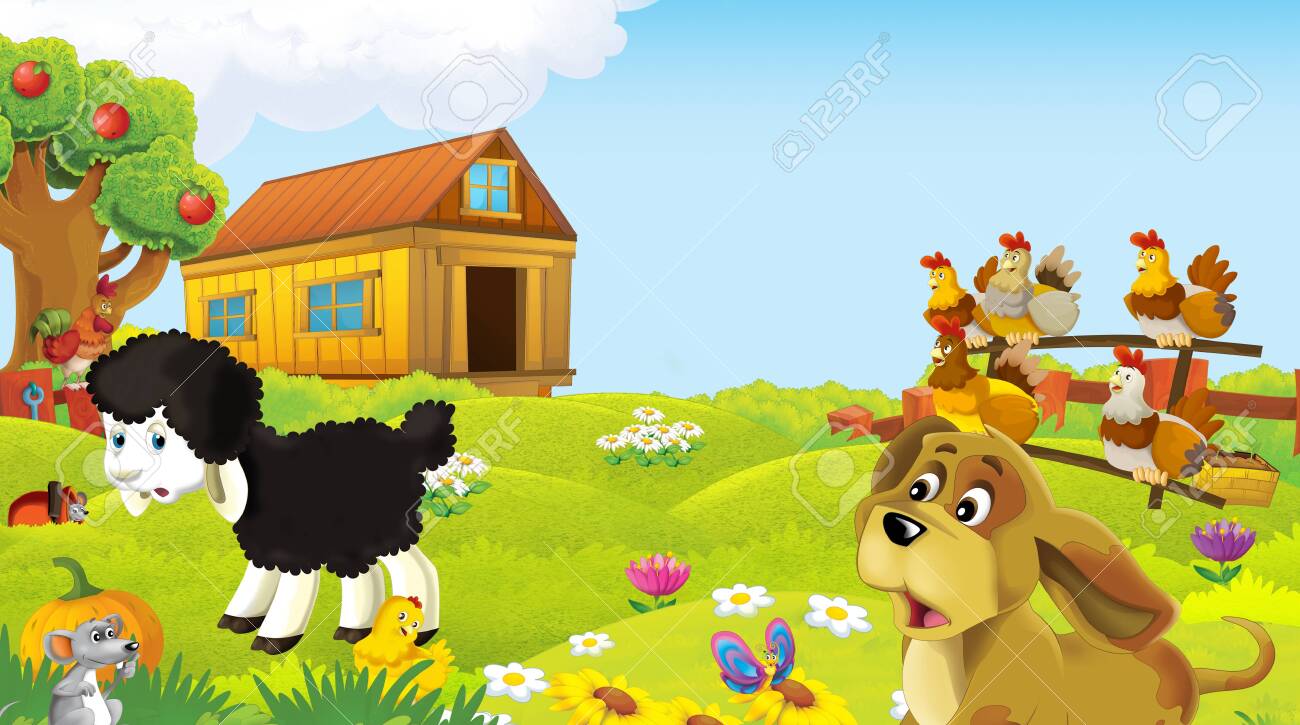 Cartoon Scene With Farm Animal On Ranch Farm Having Fun - Illustration For  Children Stock Photo, Picture and Royalty Free Image. Image 151655274., image size:1300x725