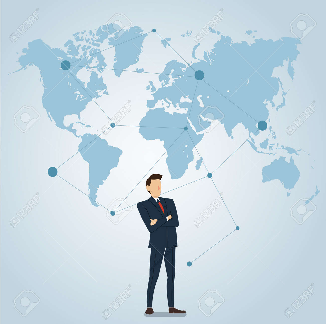 businessman with pin locations icon and map royalty free cliparts