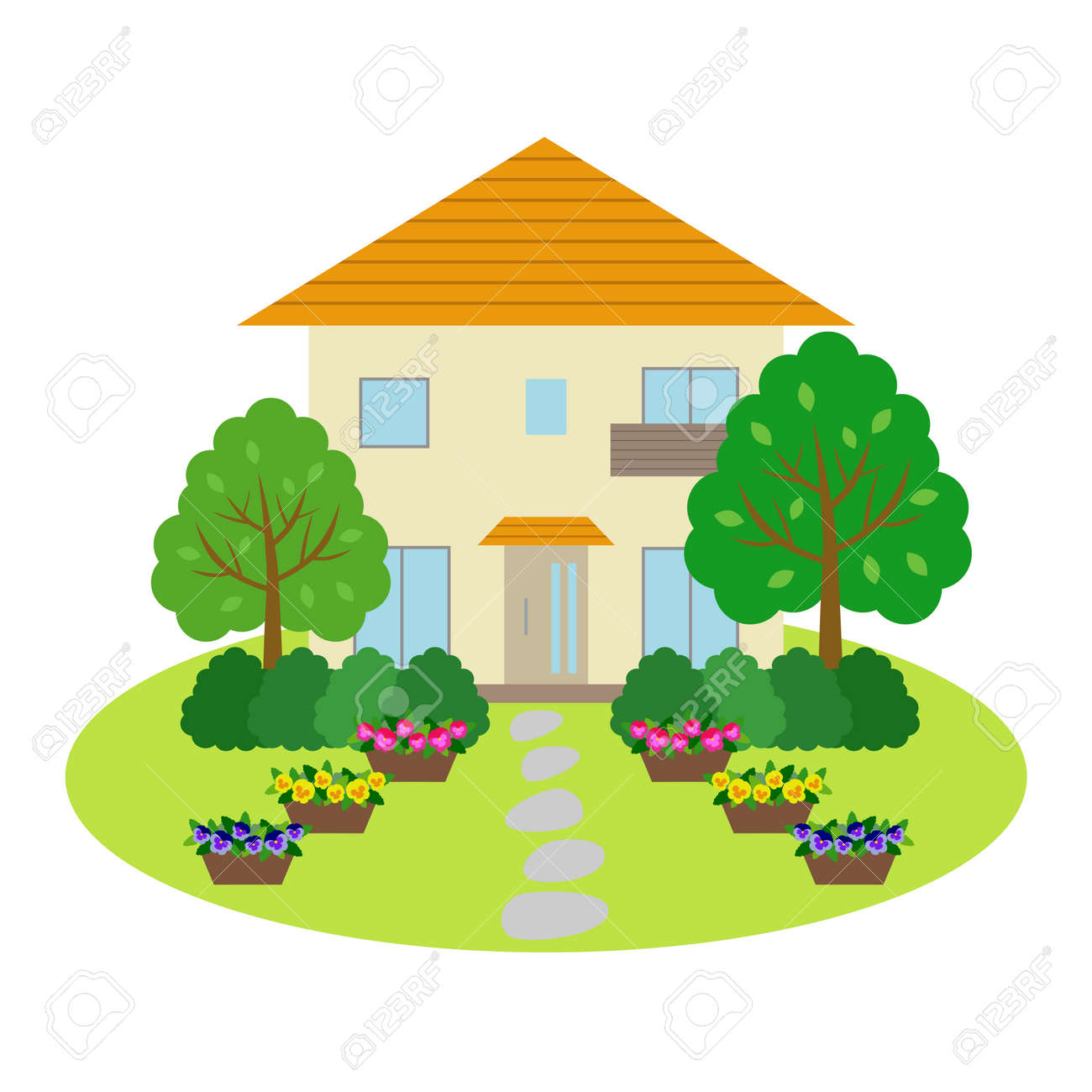 家の前の庭で のイラスト素材 ベクタ Image