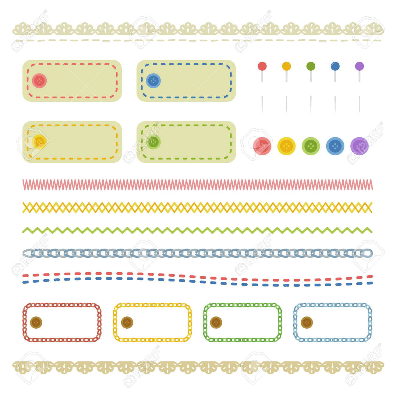 ステッチラインとフレームセット のイラスト素材 ベクタ Image