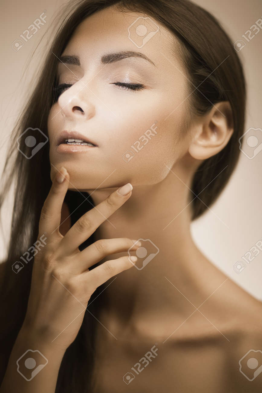 Art Studio Portrait Of Emotional Young Woman Shallow Depth Of