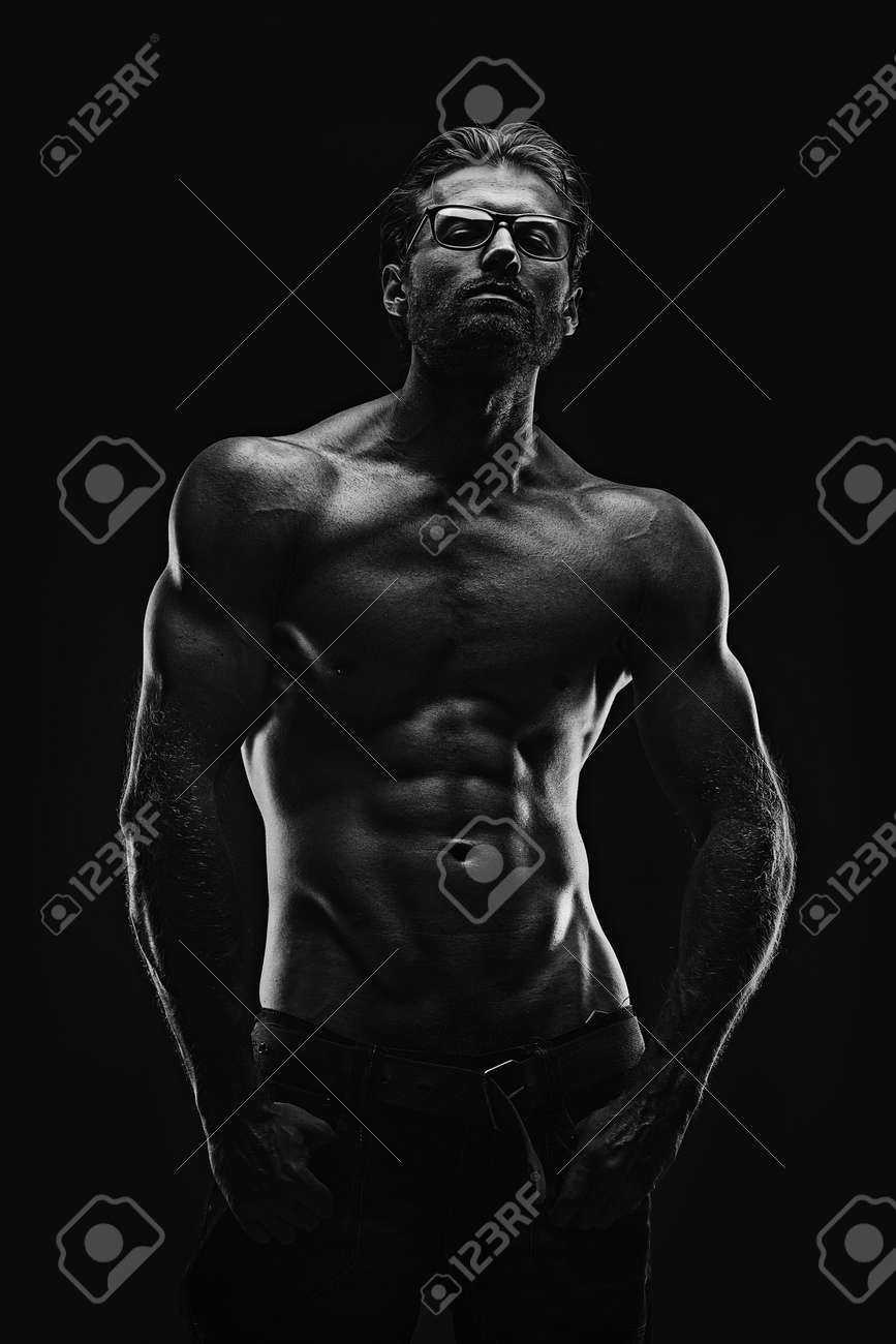 Handsome Athletic Young Aesthetic Man Isolated On Black Black
