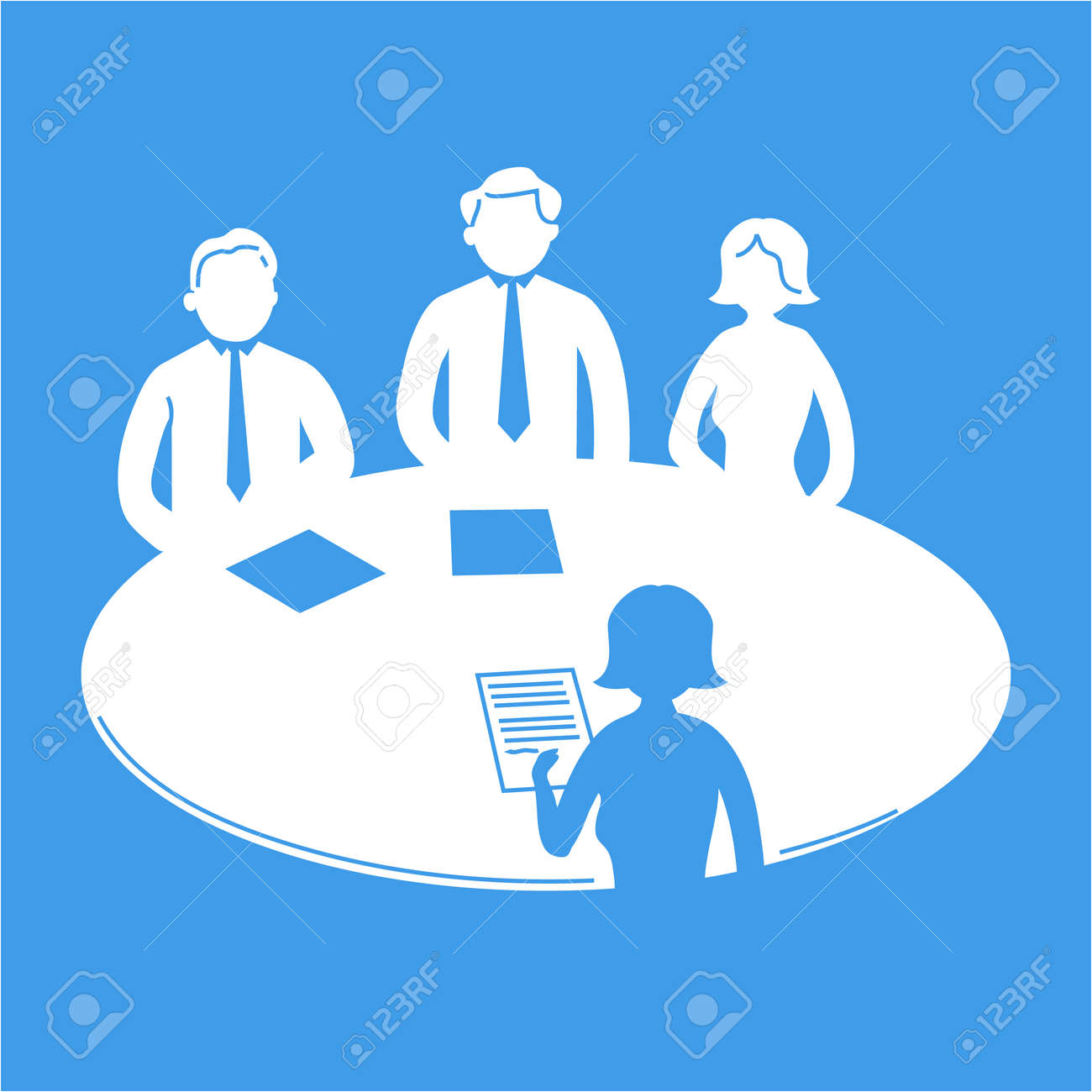 Vector Business Meeting Icon With Pictograms Of People Around Table | Flat  Design Infographics Template White On Blue Background Royalty Free SVG,  Cliparts, Vectors, And Stock Illustration. Image 24380242.