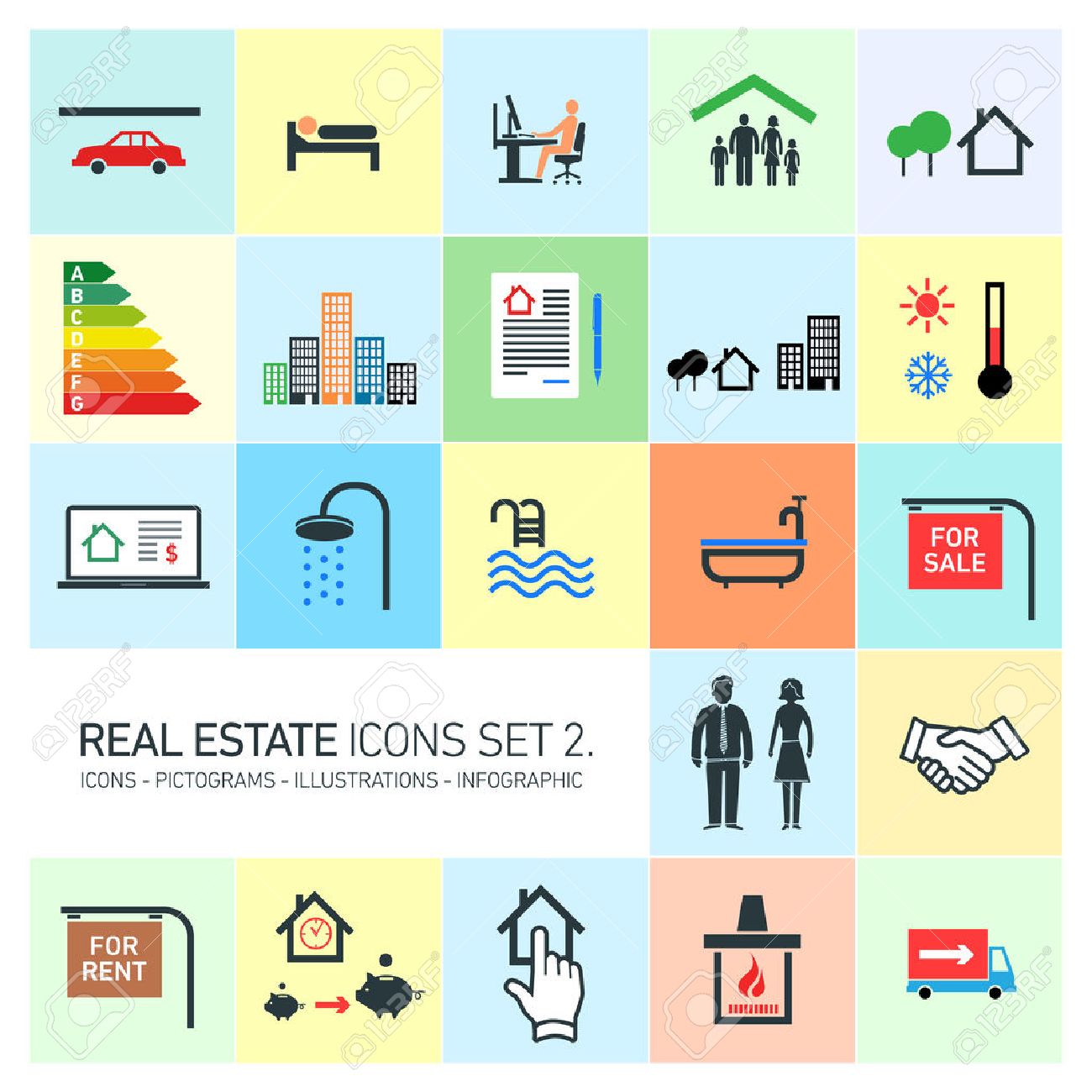 vector real estate icons set modern flat design pictograms on colorful background - 29109875 vector real estate icons set modern flat design pictograms on colorful background - 29109875