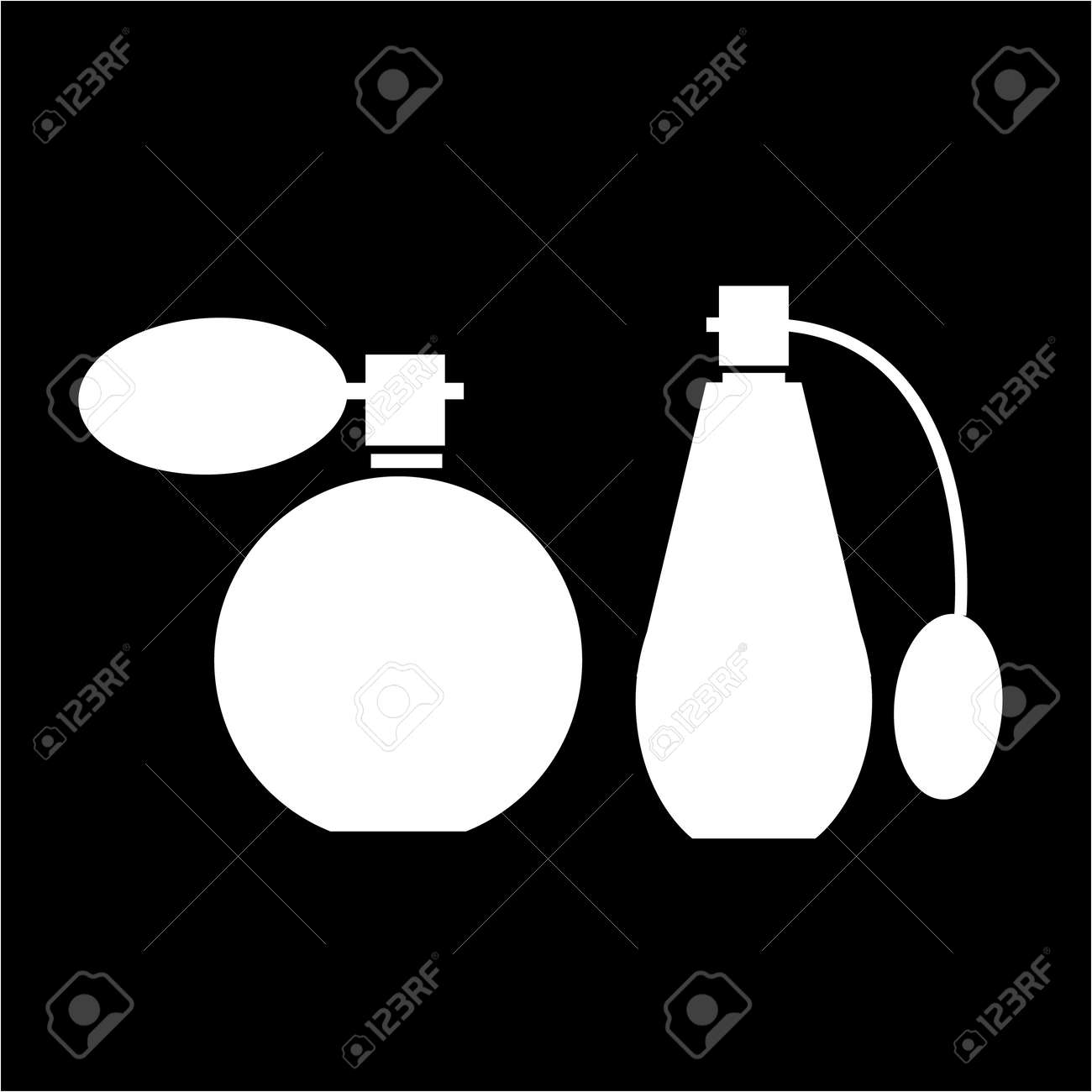 化粧品とな香水の小瓶の概念ベクトル アイコン モダンなフラット デザイン化粧品 スパ イラストやインフォ グラフィック コンセプト黒い背景に白い の イラスト素材 ベクタ Image