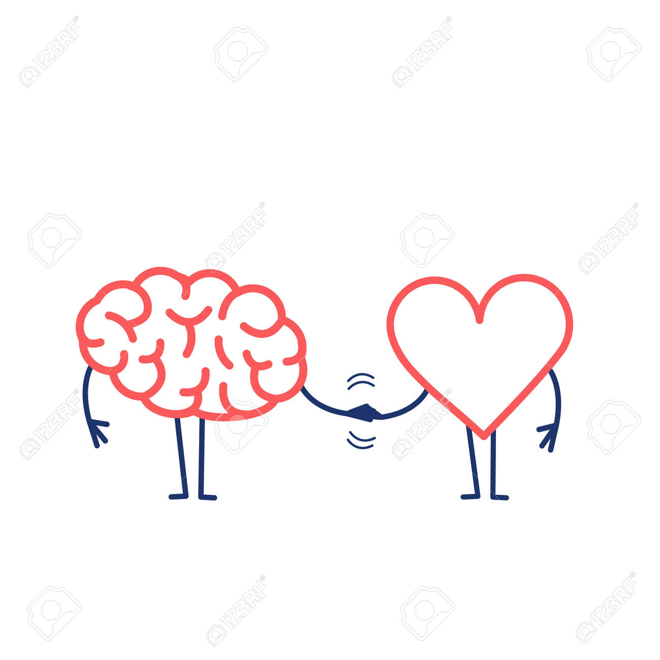 Aperto De Mao De Cerebro E Coracao Ilustracao Do Conceito Do Vetor Do Trabalho Em Equipe Entre A Mente E Os Sentimentos Icone De Infografico Linear Design Plano Vermelho E Azul
