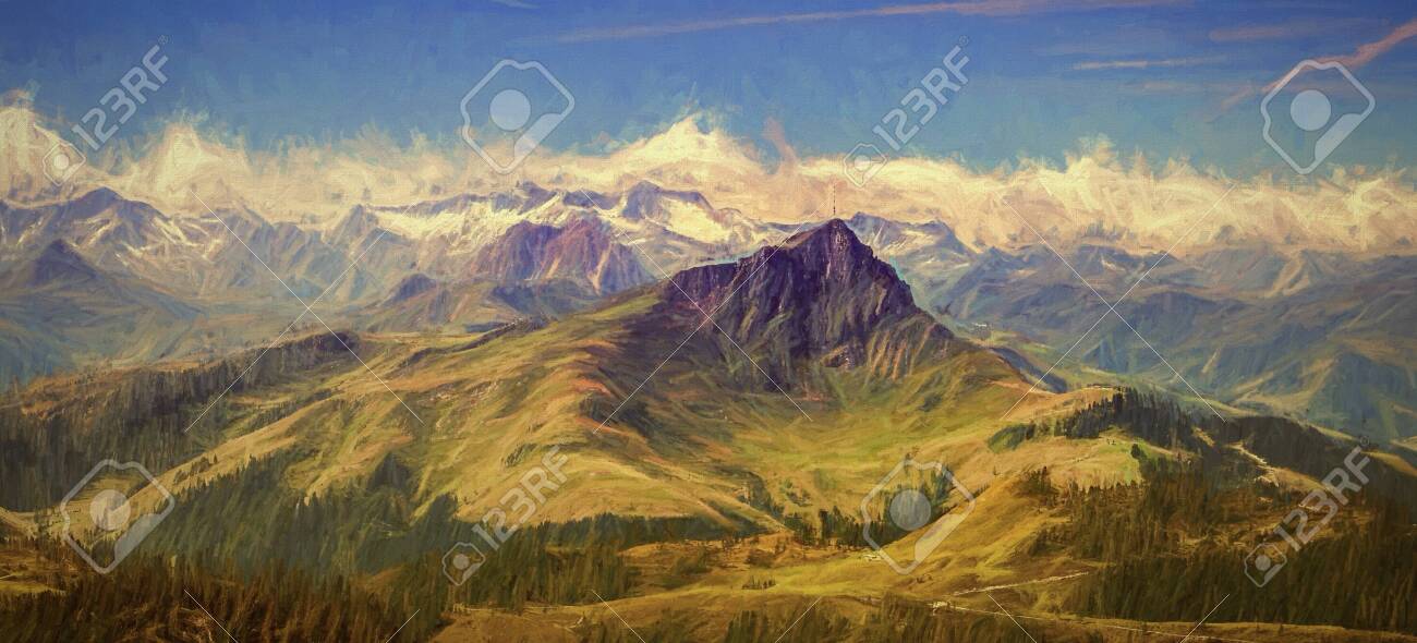 Panorama of Kitzbüheler horn, digital paiting. - 128379513 Panorama of Kitzbüheler horn, digital paiting. - 128379513