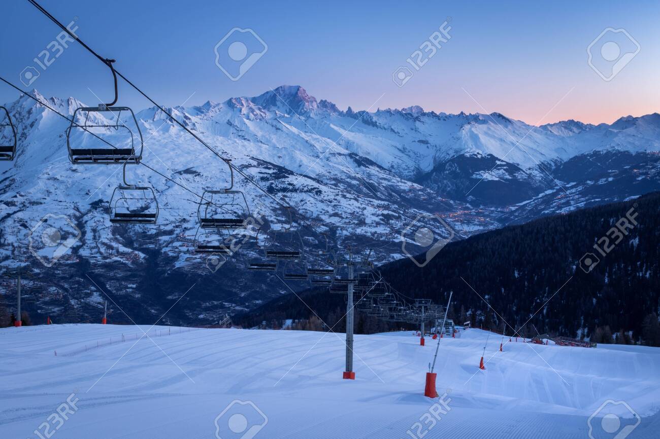 La Plagne Ski Resort In French Savoy Alps At Sunrise In Winter