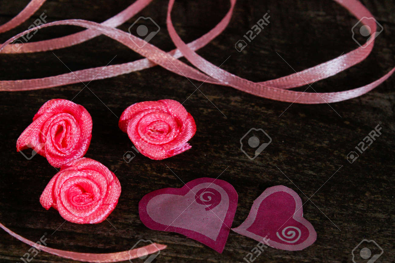 valentine s day greeting card pink ribbons beads hearts and