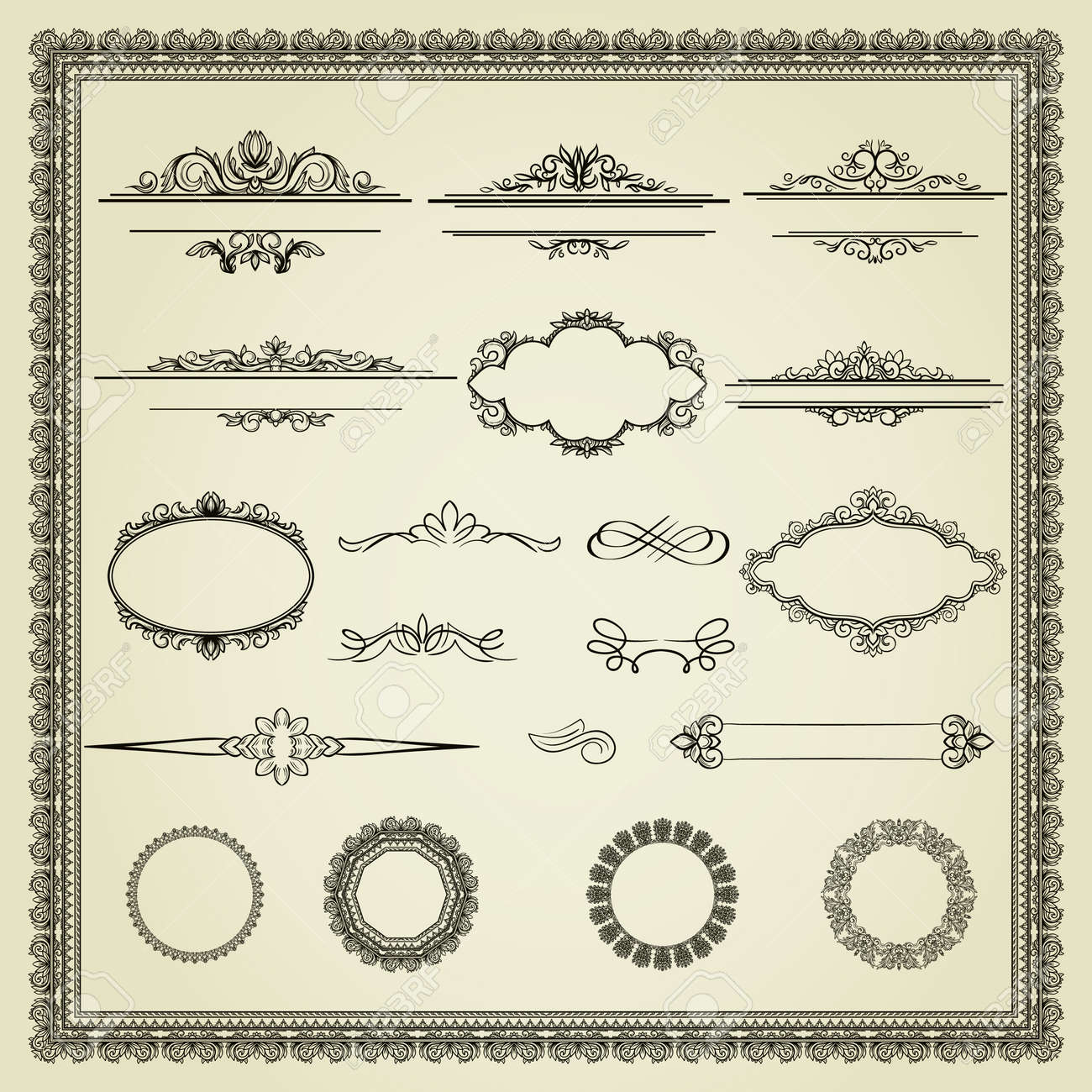 Set Of Design Elements Labels, Borders, Frames, Etc Could Be Used ...
