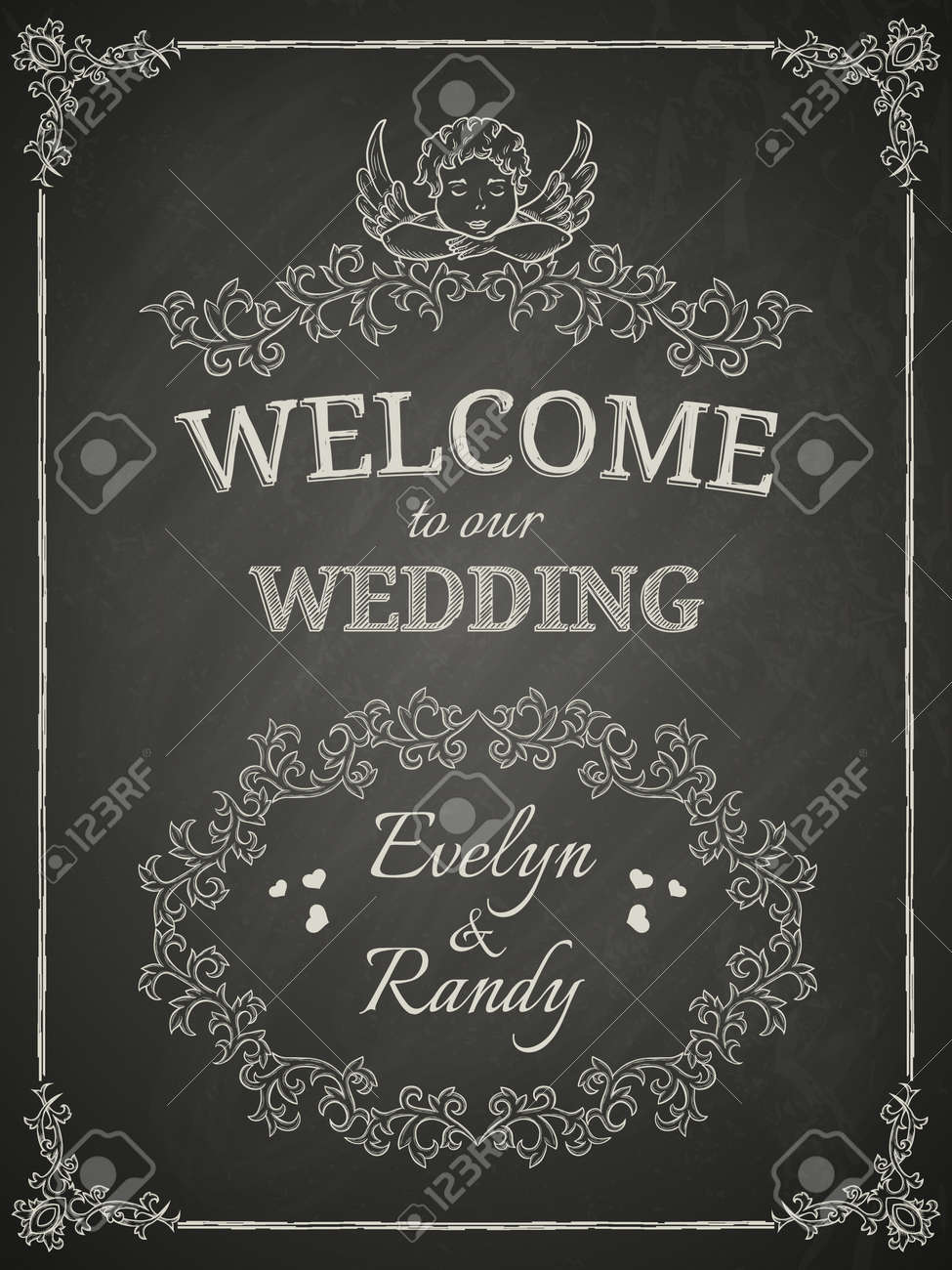 wedding poster on black chalkboard royalty free cliparts vectors