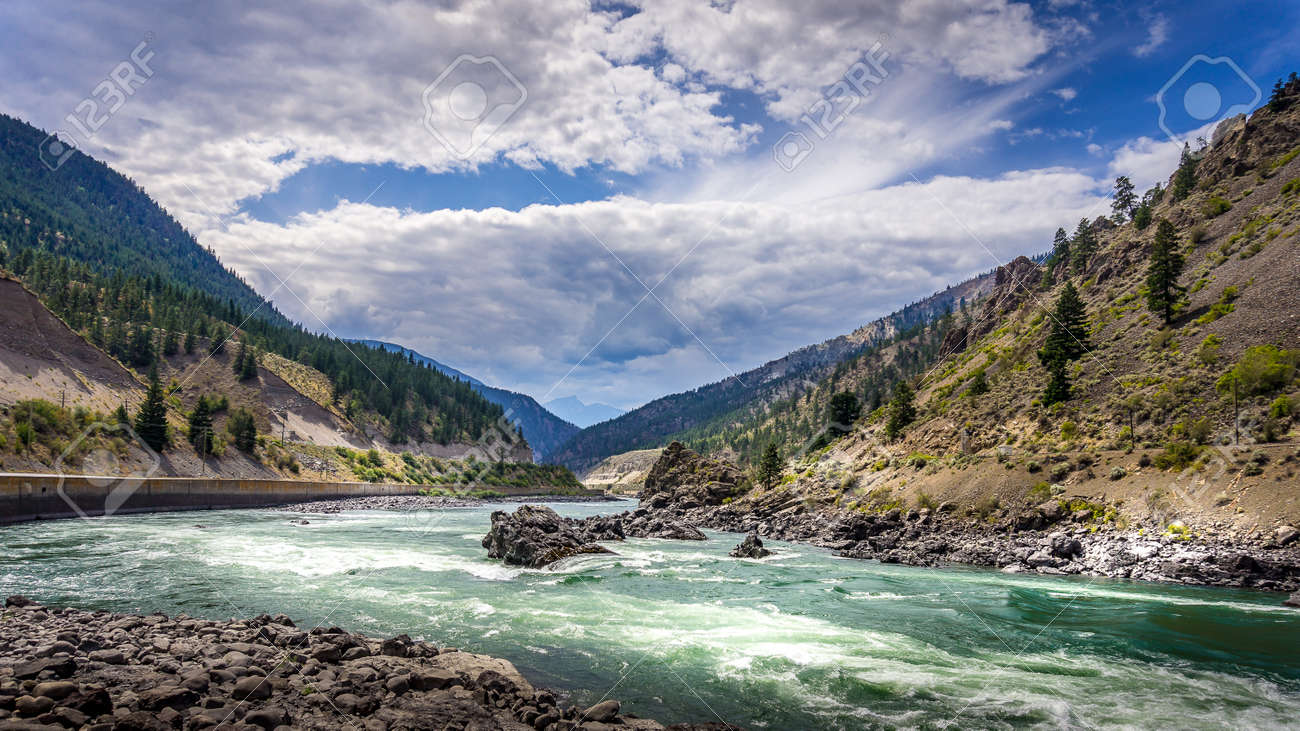 Thompson River with its many rapids flowing through the Canyon in the Coastal Mountain Ranges of British Columbia, Canada - 156120869 Thompson River with its many rapids flowing through the Canyon in the Coastal Mountain Ranges of British Columbia, Canada - 156120869