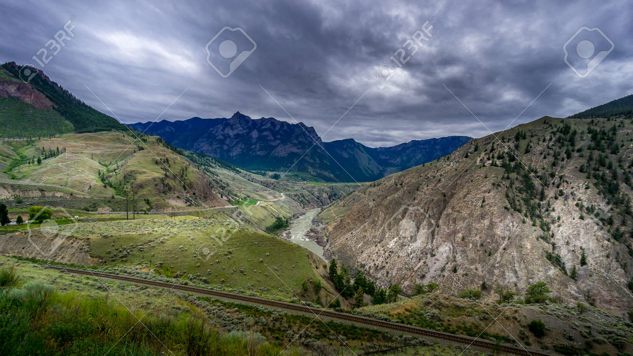 Bad weather hanging over the Fraser Canyon and Highway 99 near Lillooet in British Columbia, Canada - 156121226 Bad weather hanging over the Fraser Canyon and Highway 99 near Lillooet in British Columbia, Canada - 156121226