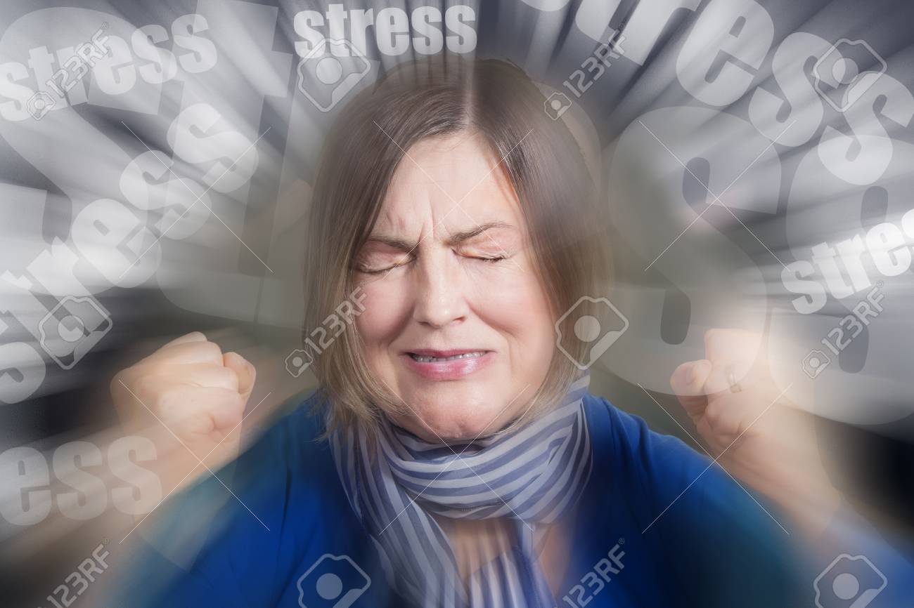 woman pained expression closed eyes copy space isolated on