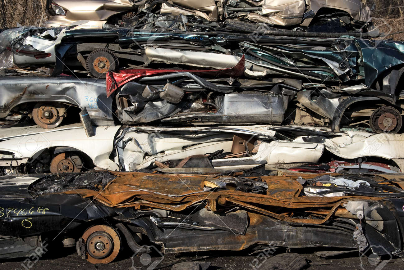 A pile of compressed car going to be shredded - 4552545 A pile of compressed car going to be shredded - 4552545