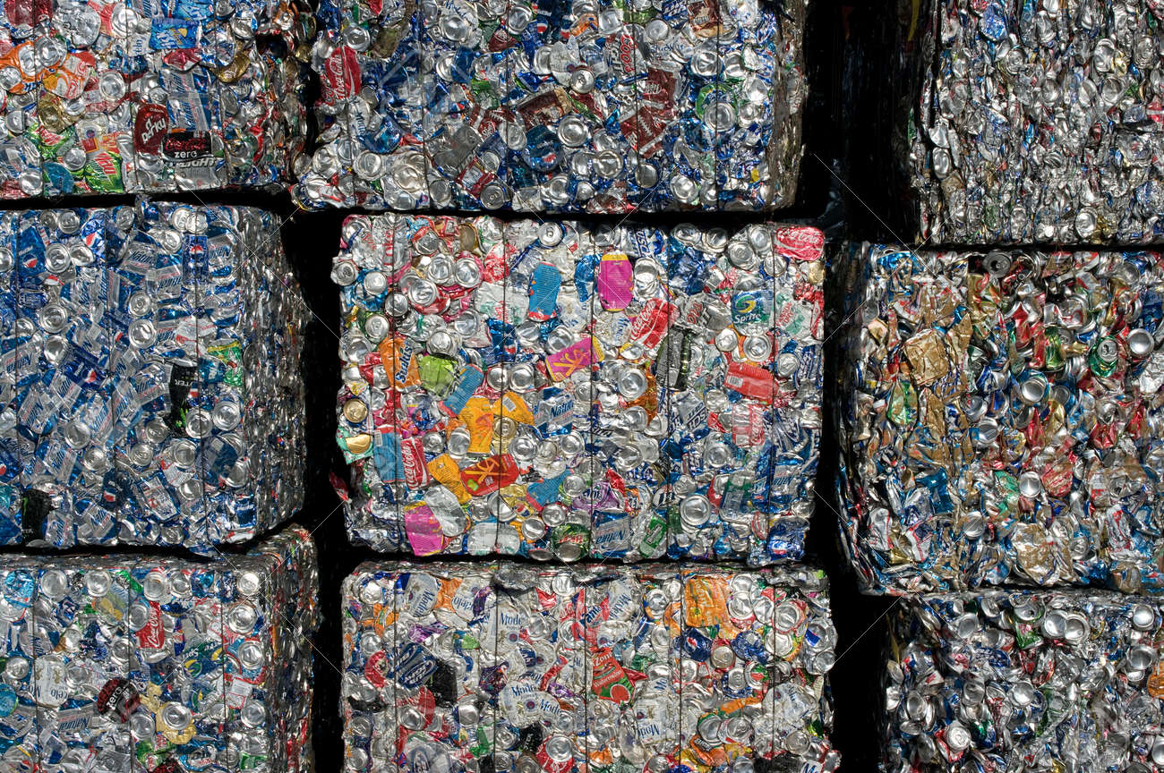 A stack of cans baled for recycling in a US facility - 24957058 A stack of cans baled for recycling in a US facility - 24957058