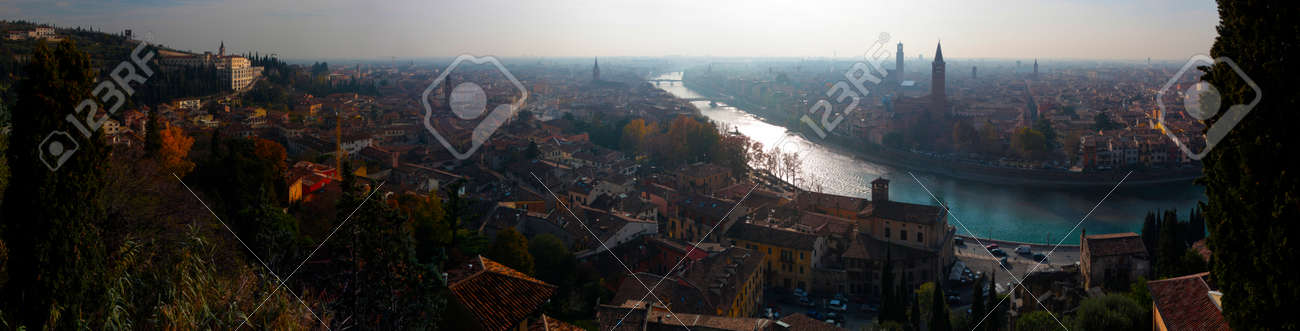 Panoramic view of the city of Verona in Italy.Sunset.Evening. - 142552400 Panoramic view of the city of Verona in Italy.Sunset.Evening. - 142552400