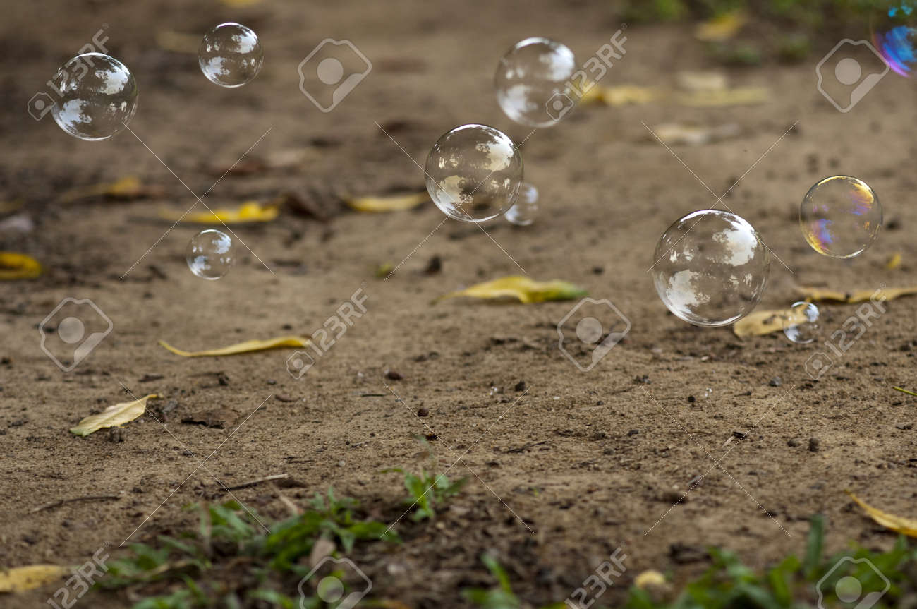 soap bubbles float above ground stock photo picture and royalty bubbles float
