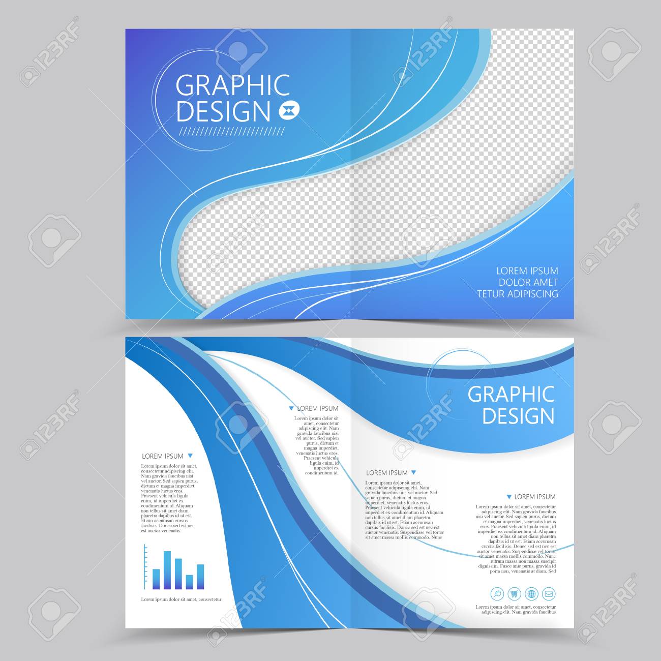 beautiful half fold brochure template design with wave elements half fold template